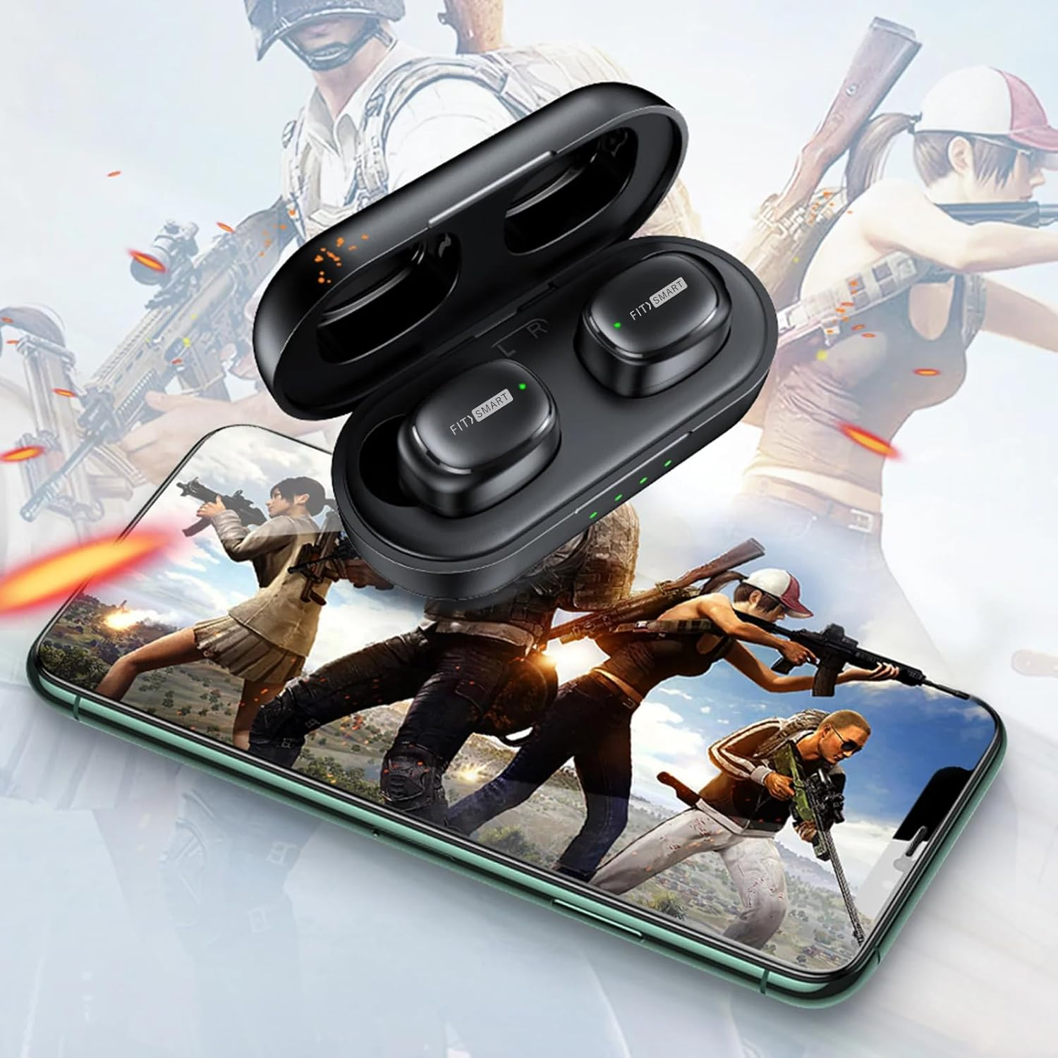 Fitsmart in Ear Buds with Charging Case - True Wireless Earphones, 8 Hours Playtime, Comfort Fit, IPX6 Waterproof, Bluetooth V5.1, Black