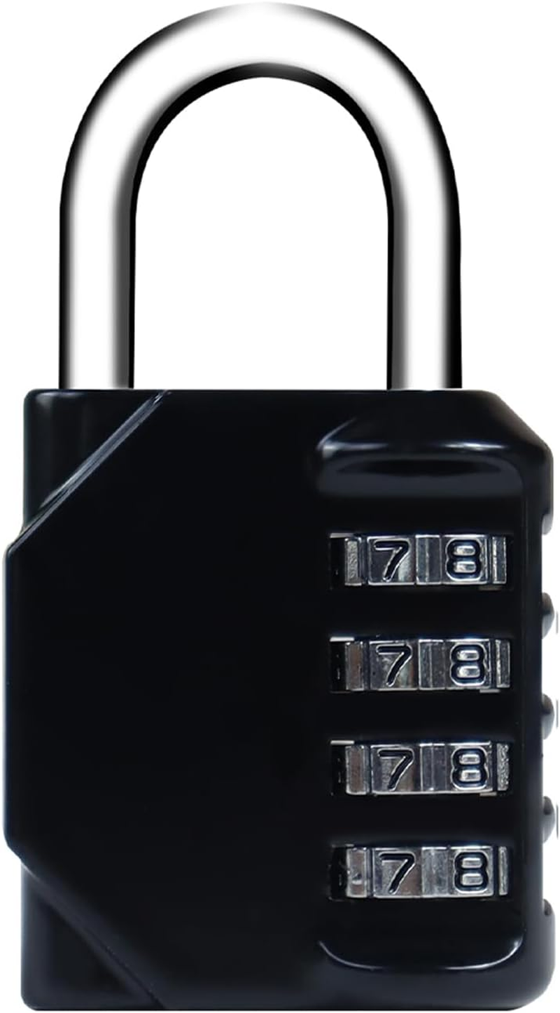 Combination Lock, 4 Digit Resettable Padlock for School Gym Sports Locker, Fence, Toolbox, Case, Cabinet Storage- Easy to Use and Set (Black)
