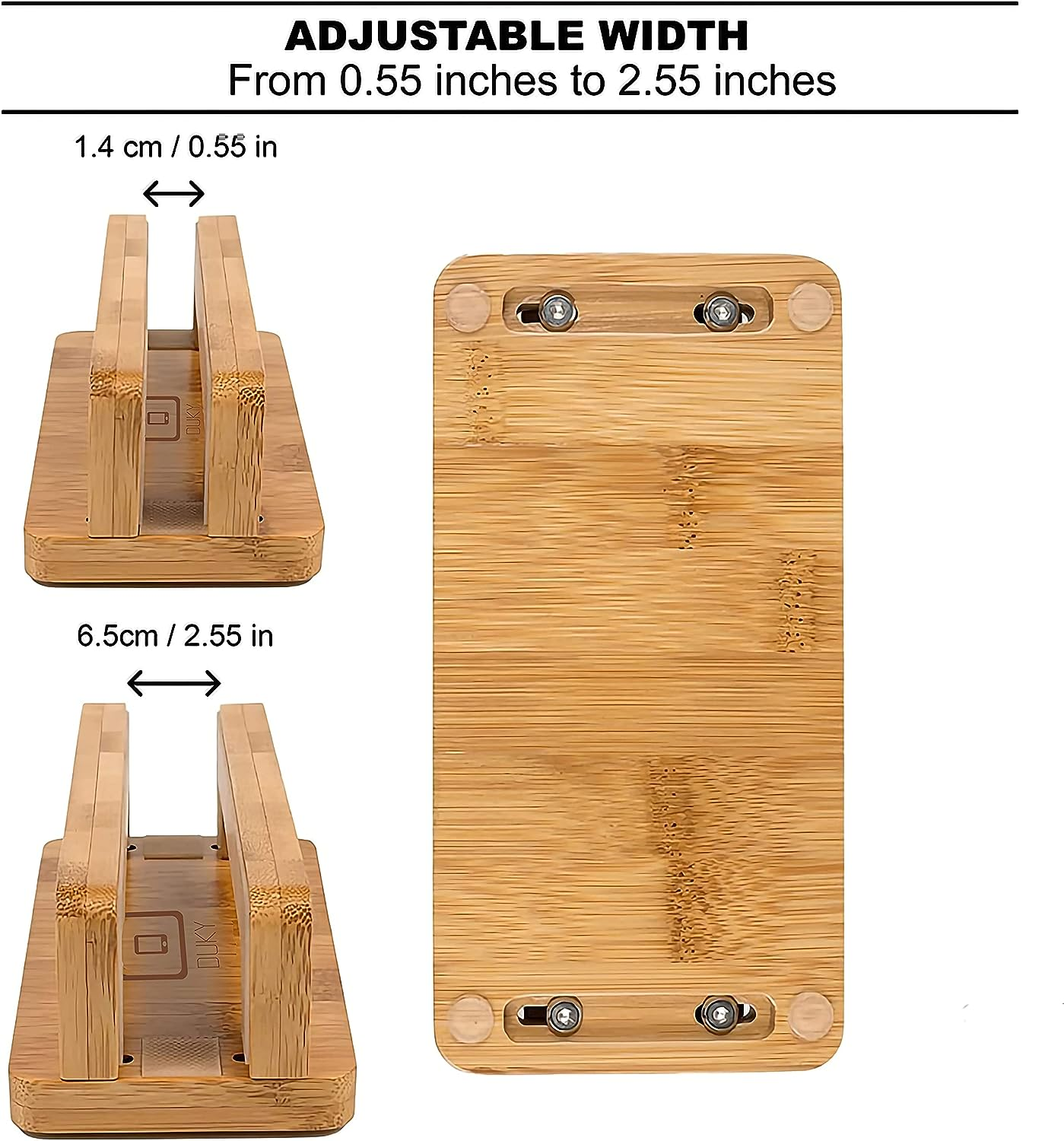 Duky Vertical Laptop Stand Holder, Desktop Wooden Bamboo Stand for Macbook with Adjustable Dock Size, Fits All Macbook, Surface, Chromebook and Gaming Laptops (Up to 17.3 Inches) Ipad, Tablets image number 4