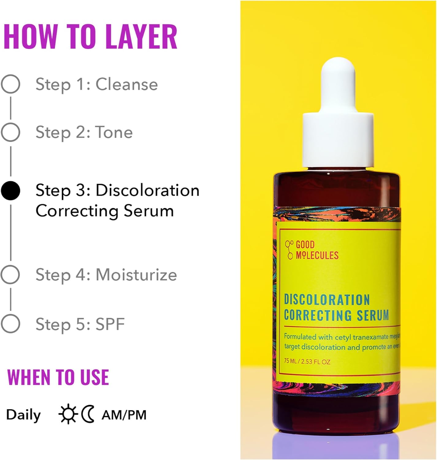 Good Molecules Discoloration Correcting Serum - Tranexamic Acid Ester Salt and Niacinamide for Dark Spots, Sun Damage, and Age Spots - Skincare Face image number 1