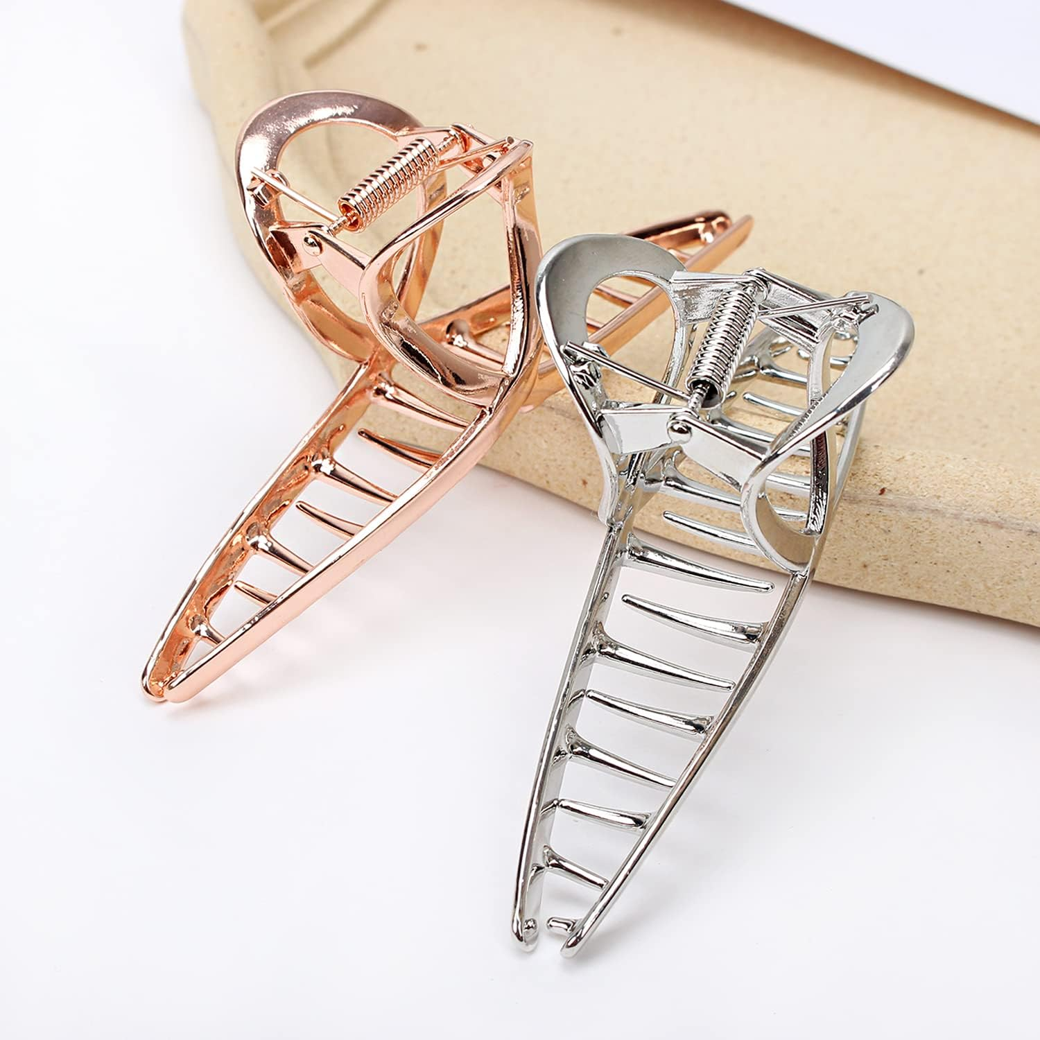 FAELBATY Hair Clip Claws Set of 3 (Glossy Silver, Dark Grey, Rose Gold) - Glossy Metal Hair Clips, Large Hair Accessories for Women and Girls, Strong Hold Barrette, 3 Pcs image number 4