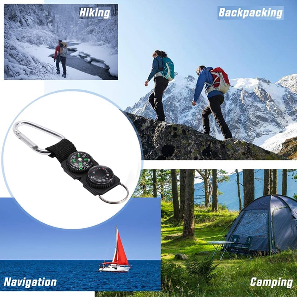 3In1 Compass Thermometer Outdoor Hiking Tactical Survival Carabiner Key