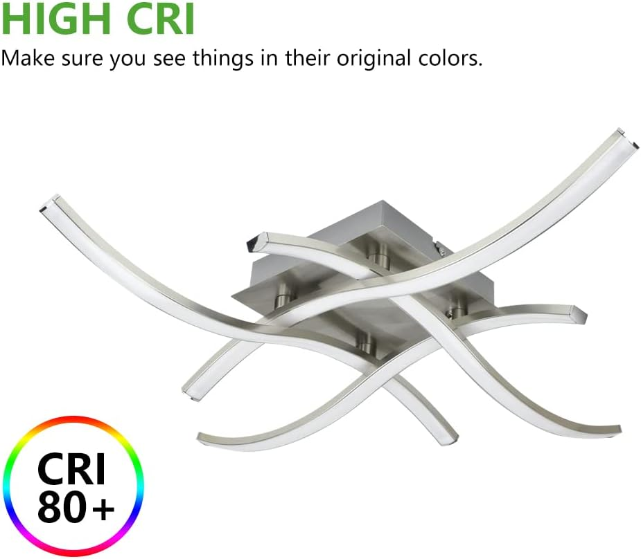 Depuley 4-Light LED Ceiling Light Fixture, 18W Modern Curved Design Flush Mount Ceiling Lamp,1650Lm Close to Ceiling Light for Kitchen, Office, Living Room, Bedroom, 3000K-Warm White Light