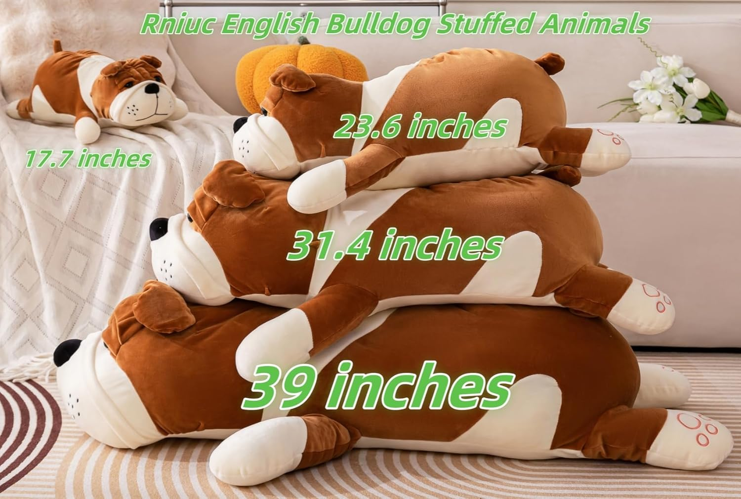Rniuc French Bulldog Plush Toy Stuffed Animal Pillow Plush-Animal-Pillow 17.7In/45Cm Yellow