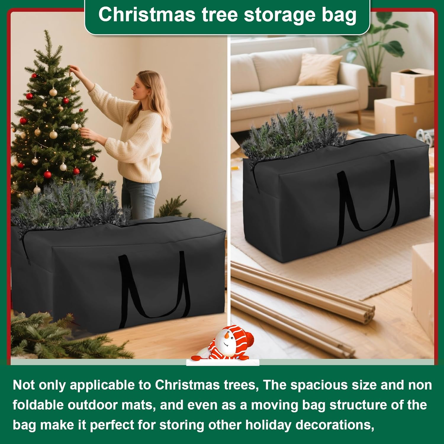Patio Cushion Storage Bag Extra Large Oxford Fabric Outdoor Cushion Bag Waterproof Dust Resistant Outdoor Zippered Storage Bags for Furniture Cushions 68" L X 30" W X 20" H (Black) - Black image number 3