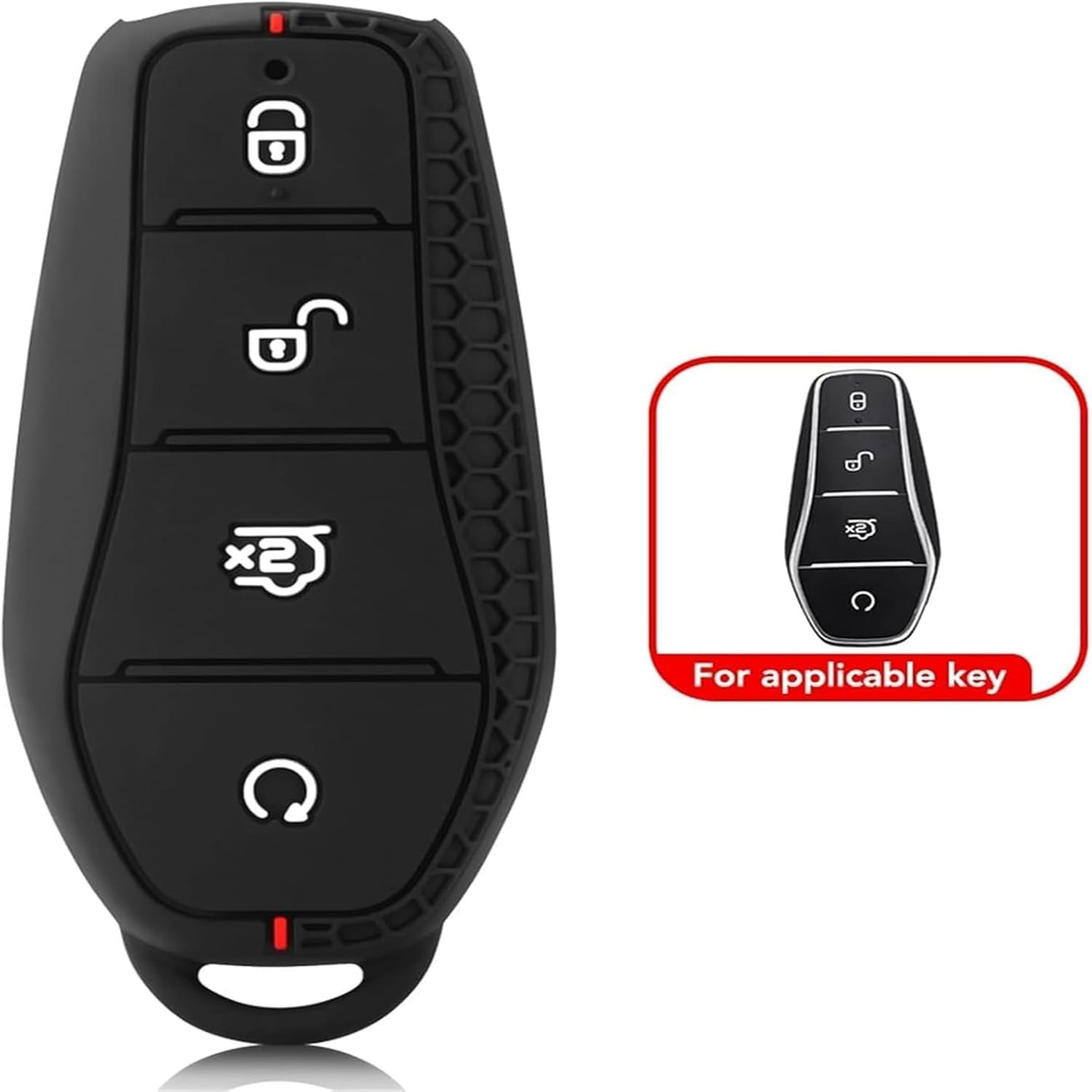 BYD Key Case, Honeycomb Texture Silicone Remote Control Key Cover with Metal Leather Lanyard for BYD ATTO 3/Dolphin/Seal/Sealion 6/Shark 6/Sealion 7 (Black) image number 2