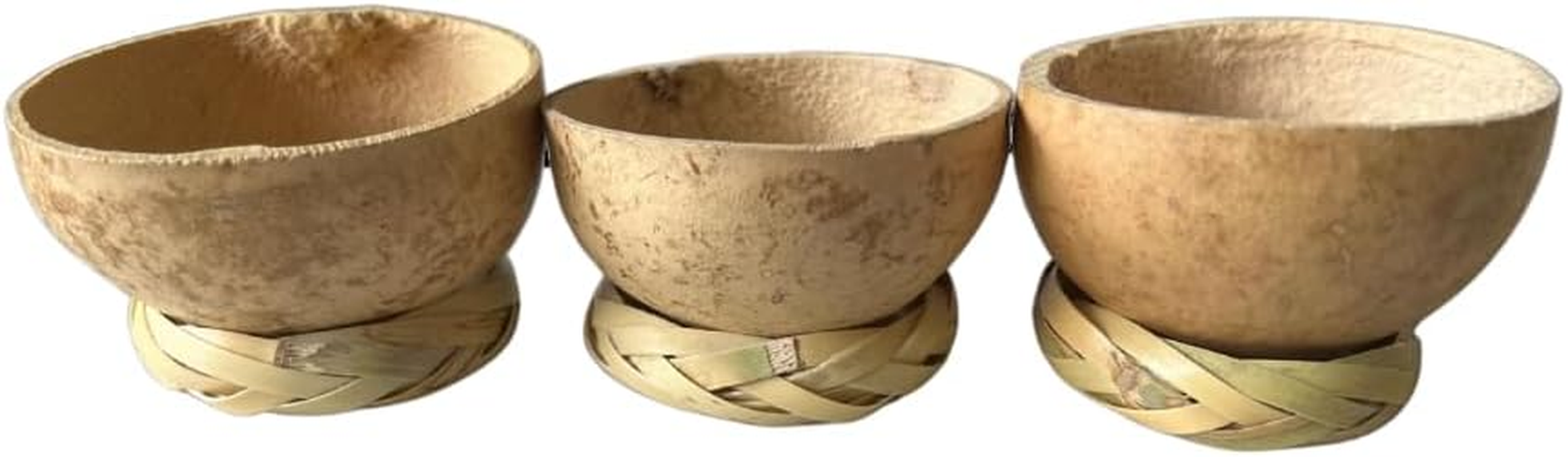 EMPORION Mezcal Jicaras Set of 3 Hand-Carved Artisan Copitas from Mexico with Natural Fiber Carrizo Base for Mezcal and Tequila (2 Oz) image number 2