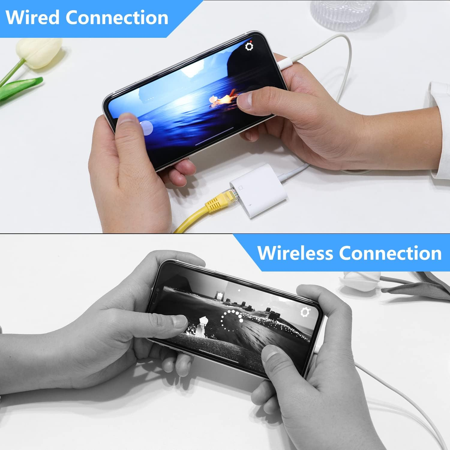 Kozyone 2 in 1 Light-Ning to RJ45 Ethernet Adapter, 10Mbps/100Mbps RJ45 Ethernet Adapter with Charging Port, Compatible with I-Phone/Ipad/Ipod, Fast and Stable for Online Gaming and Video Watching image number 3