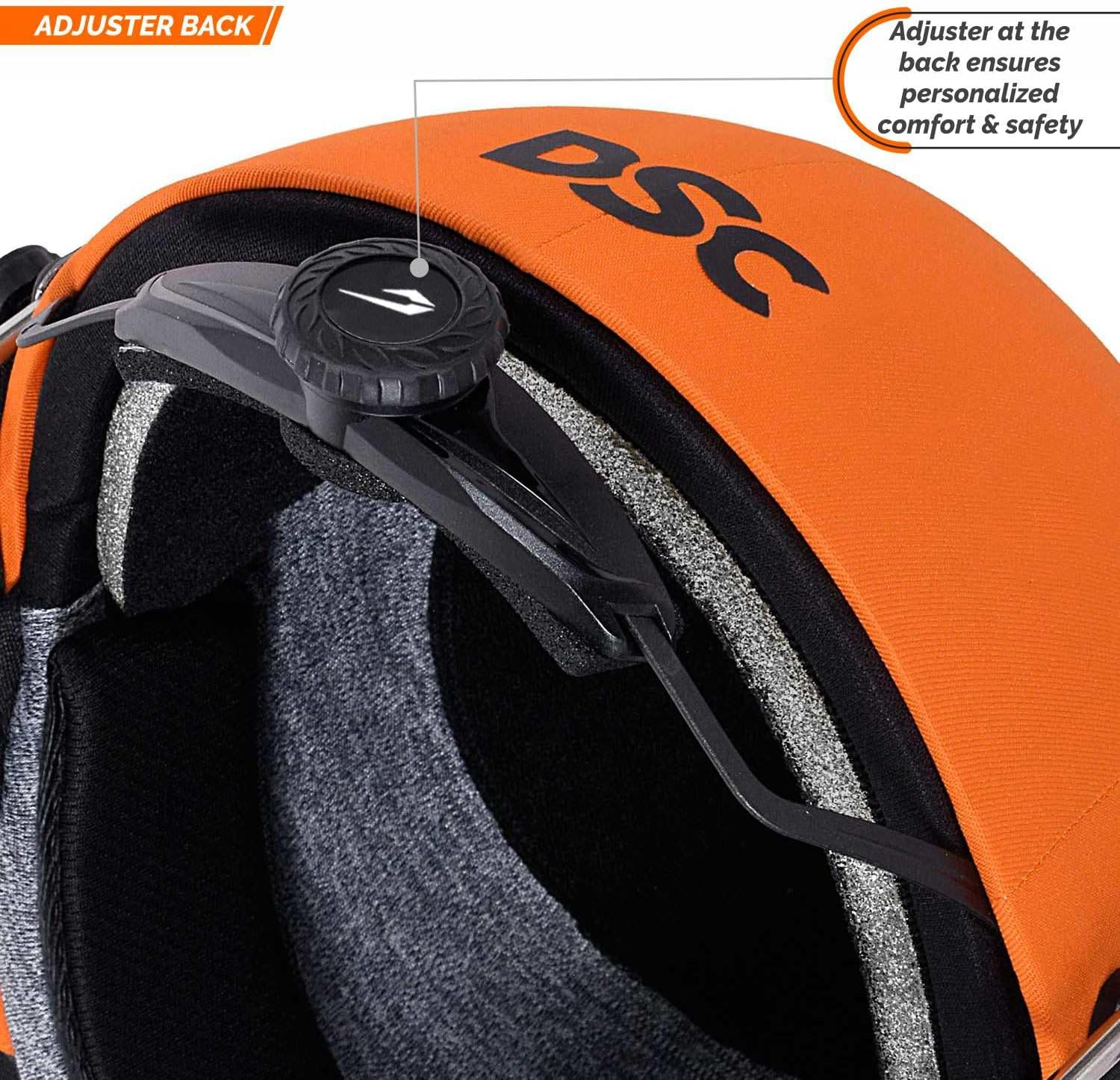 DSC FORT 44 Cricket Helmet | Orange | Size: Extra Large | for Men & Boys | Steel Grill | Adjustable Back Support Strap | Removable and Washable Sweatband | Lightweight image number 3