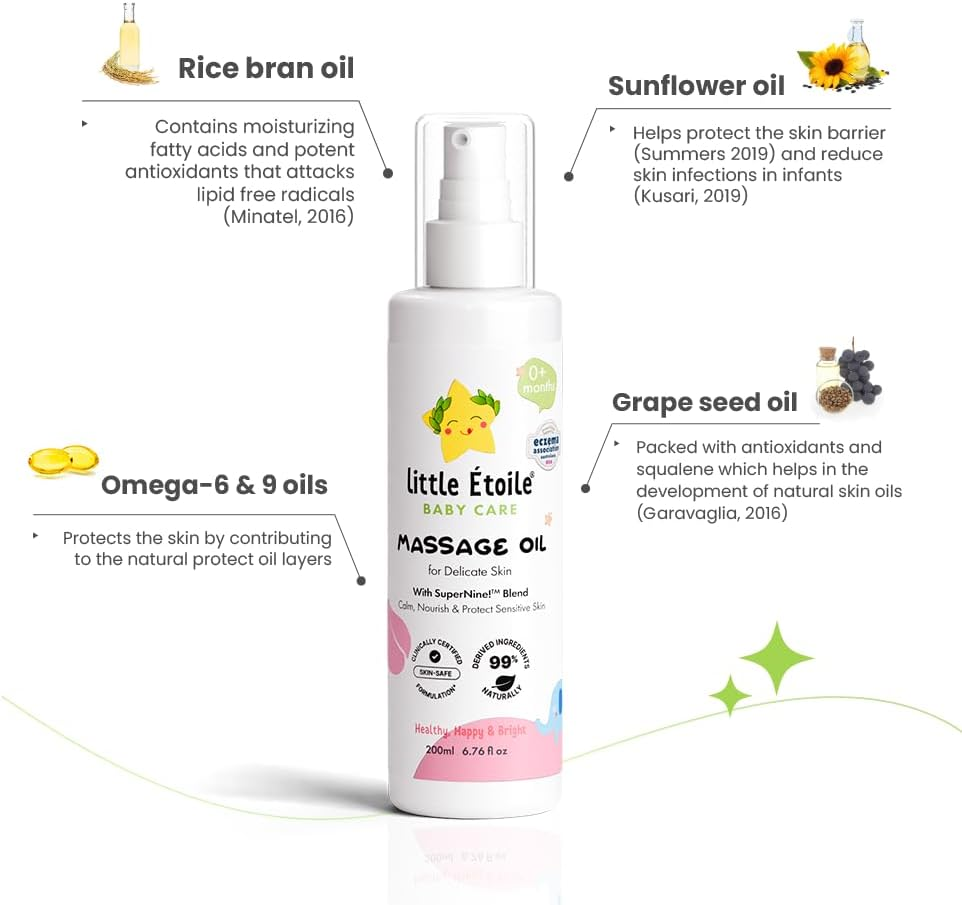 Little &Eacute;toile Natural Baby Massage Oil &ndash; Gentle Baby Bath Oil with Botanical Blend for Newborns 0+ Months &ndash; 200Ml image number 1