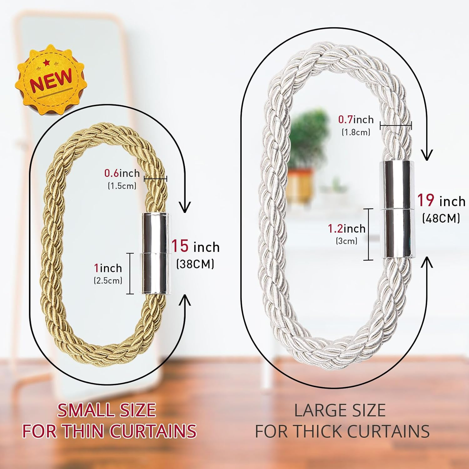 Pretty Jolly 2 Pack Mini Magnetic Curtain Tiebacks Modern Simple Style Drape Tie Backs Elegant Decorative Weave Rope Curtain Holdbacks for Home & Office Thin Window Draperies (Black) image number 4