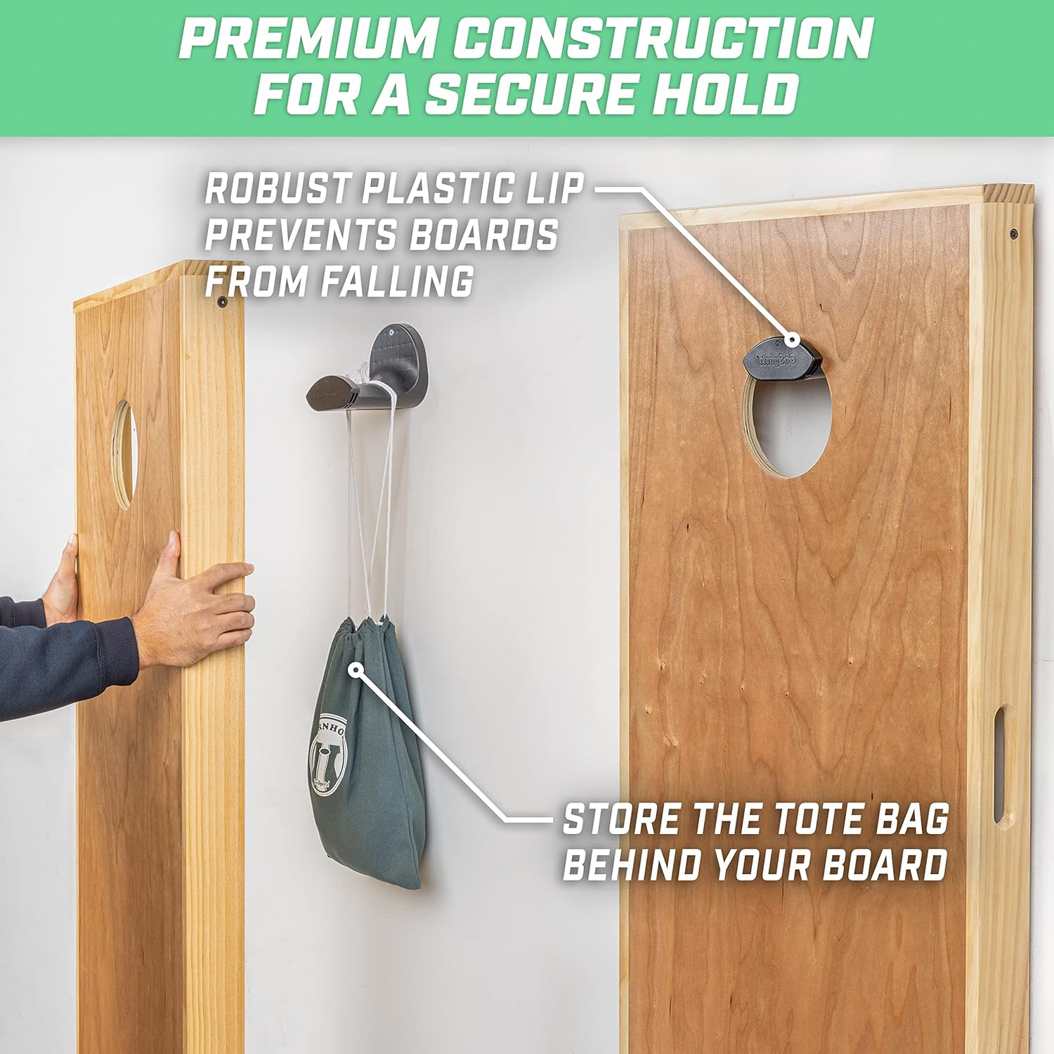Gosports Wall Mounted Cornhole Board Hangers - Set of 2 - Includes Bean Bag Tote image number 3