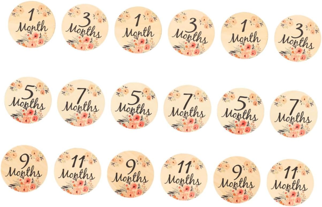 SECFOU 18Pcs High Contrast Wooden Milestone Discs for Newborn Photography Monthly Milestone Cards image number 2