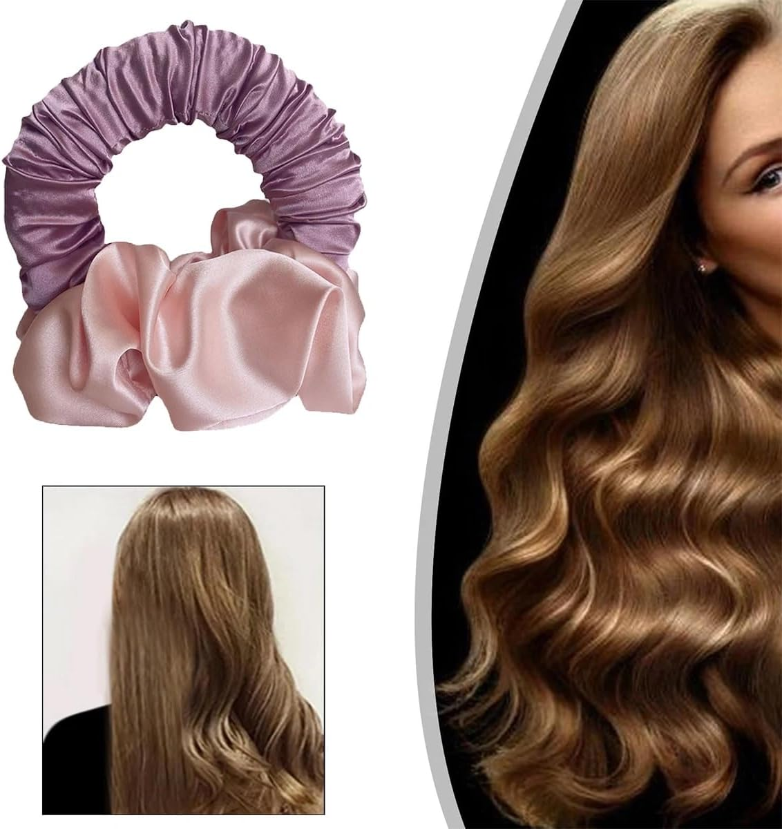 Lazy Scrunchie Hair Curler Hairband, 2Pcs Heatless Curling Silk Curling Scrunchie,Soft Sleep Tie Scrunchie Silk Lazy Rollers,Heatless Hair Curler to Sleep in Scrunchie,Soft Heatless Curling Scrunchie image number 5