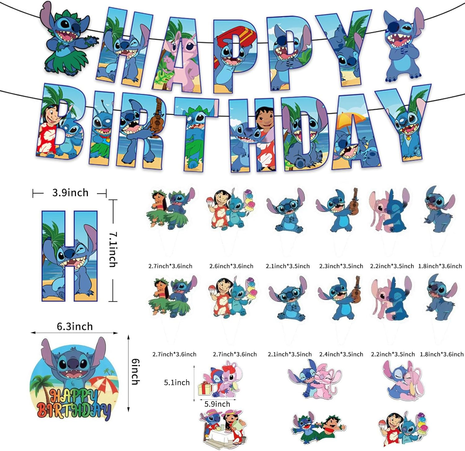 39 Pcs Cute Birthday Party Decorations, Party Supplies Include Happy Birthday Banner, Balloons, Cake Toppers, Hanging Swirls, Cartoon Party Celebrate Supplies image number 5