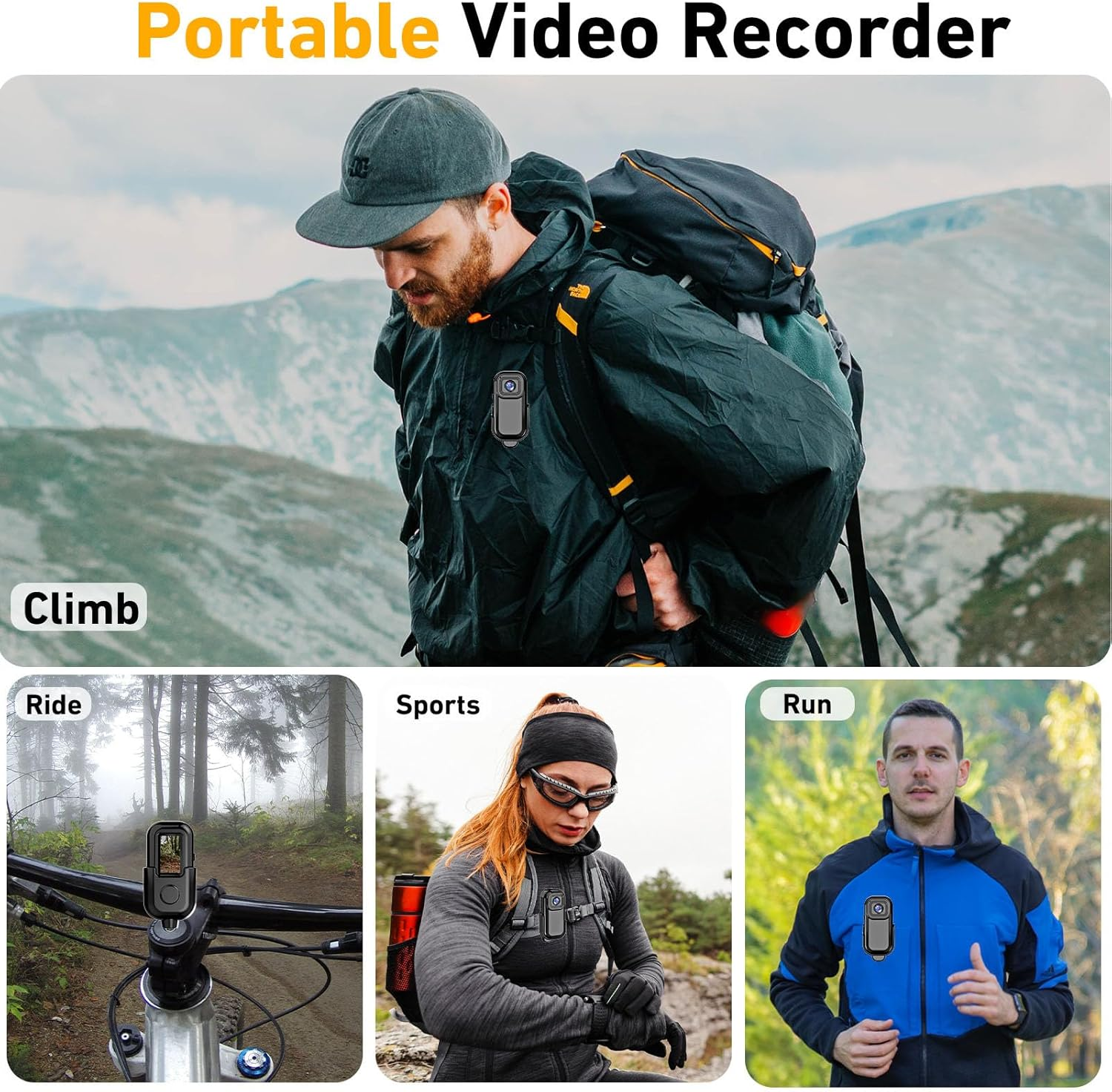 Mini Action Camera, 1080P Back Clip Video Camera with Color Screen, Magnetic Base, 2.4Ghz Wifi anti Shake Vlogging Camera with Loop Recording, 500Mah Battery, Supports up to 128G image number 2