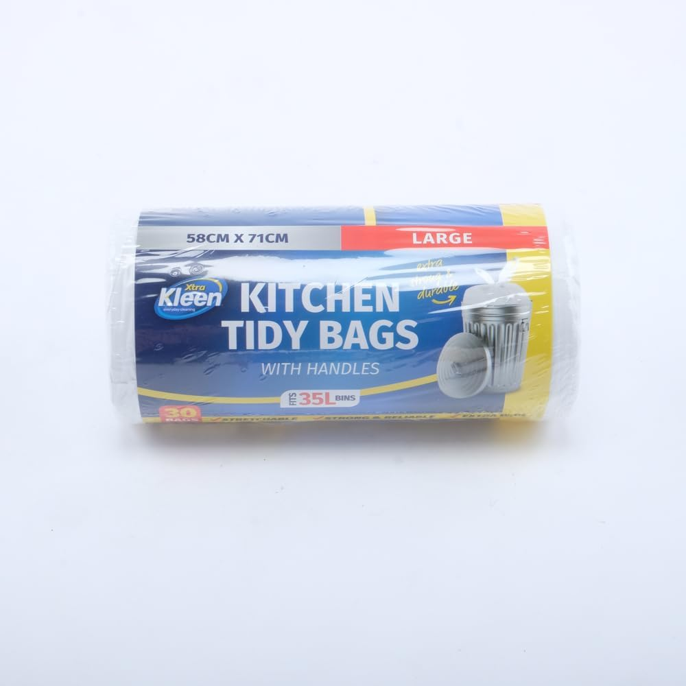 Xtra Kleen Bin Liner Kitchen Tidy Garbage Bag with Handle, White, Large, 35 Litre Capacity (Pack of 30) image number 6