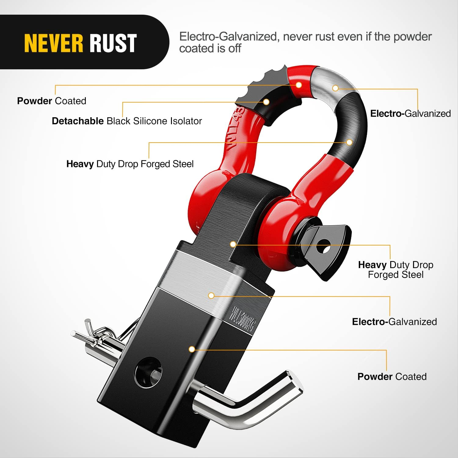 Nilight Shackle Hitch Receiver 2Inch 45000 Lbs Breaking Strength 3/4" D Ring Shackle W/Trailer Hitch Pin Heavy Duty Solid Recovery Towing Kit for Trucks Jeeps Off-Road - Black image number 2