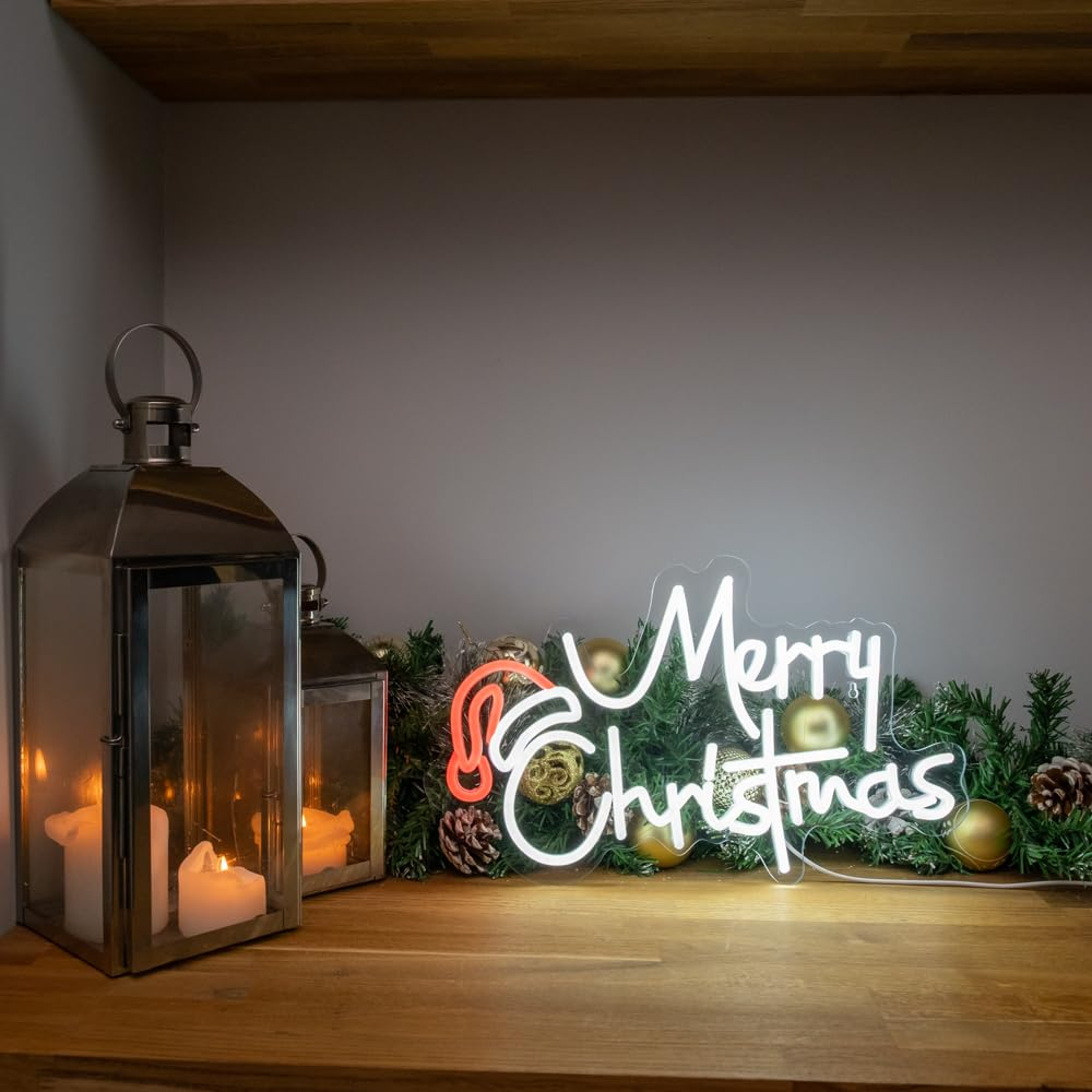 TRIXES Neon Merry Christmas LED Light up Sign - Large 41Cm Indoor Wall Decoration - Festive Hanging D&eacute;cor USB Powered image number 5