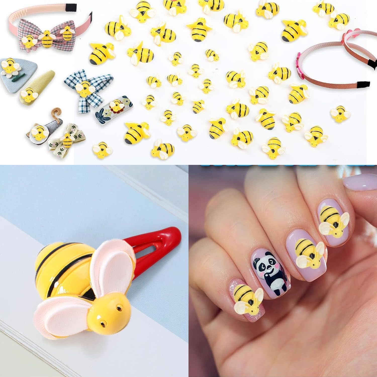 50 Pcs Small Resin Bees, 3 Sizes Tiny Resin Garden Bumblebees Embellishment, Bee Decors,Wreath Bees Decoration,Crafts Scrapbooking Party Home Decor,Birthday Party Table Decor image number 3