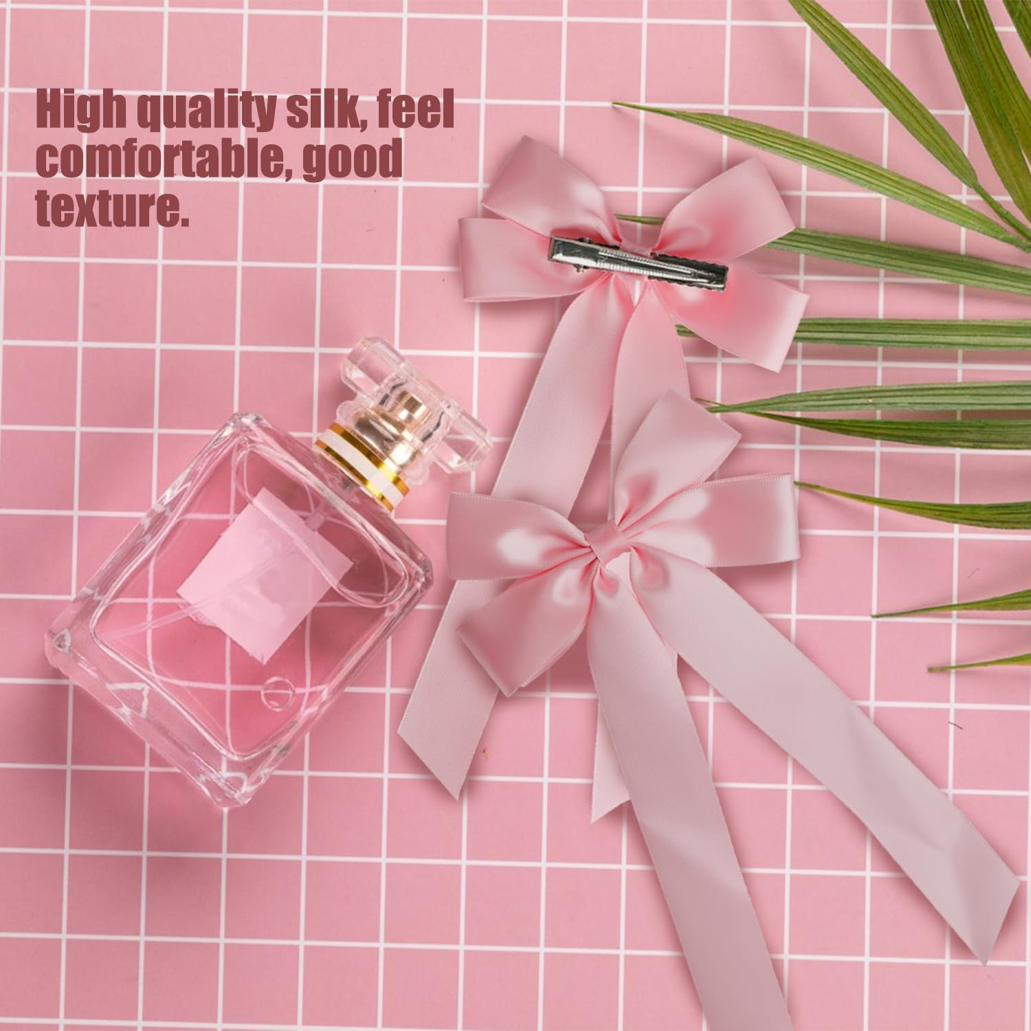 2Pcs Pink Hair Bows for Women,Hair Ribbon Hair Bows with Long Tail,Cute Hair Barrettes with Bow Accessories,Adorable Long Hair Accessories, Valentine'S Day Accessories for Women Girls Kids image number 3