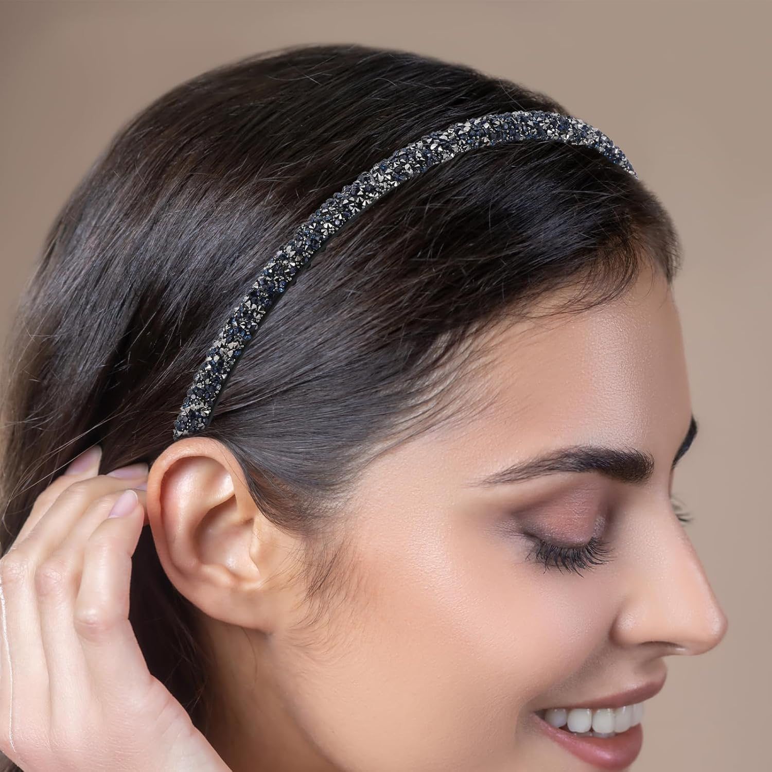 Thinp Pack of 4 Rhinestone Headbands, Non-Slip Headbands, Headbands with Crystal Teeth Comb, Fashionable Crystal Hair Band, Women'S Headband, Shiny Hair Bands, for Girls Daily Party Hair Accessories image number 5