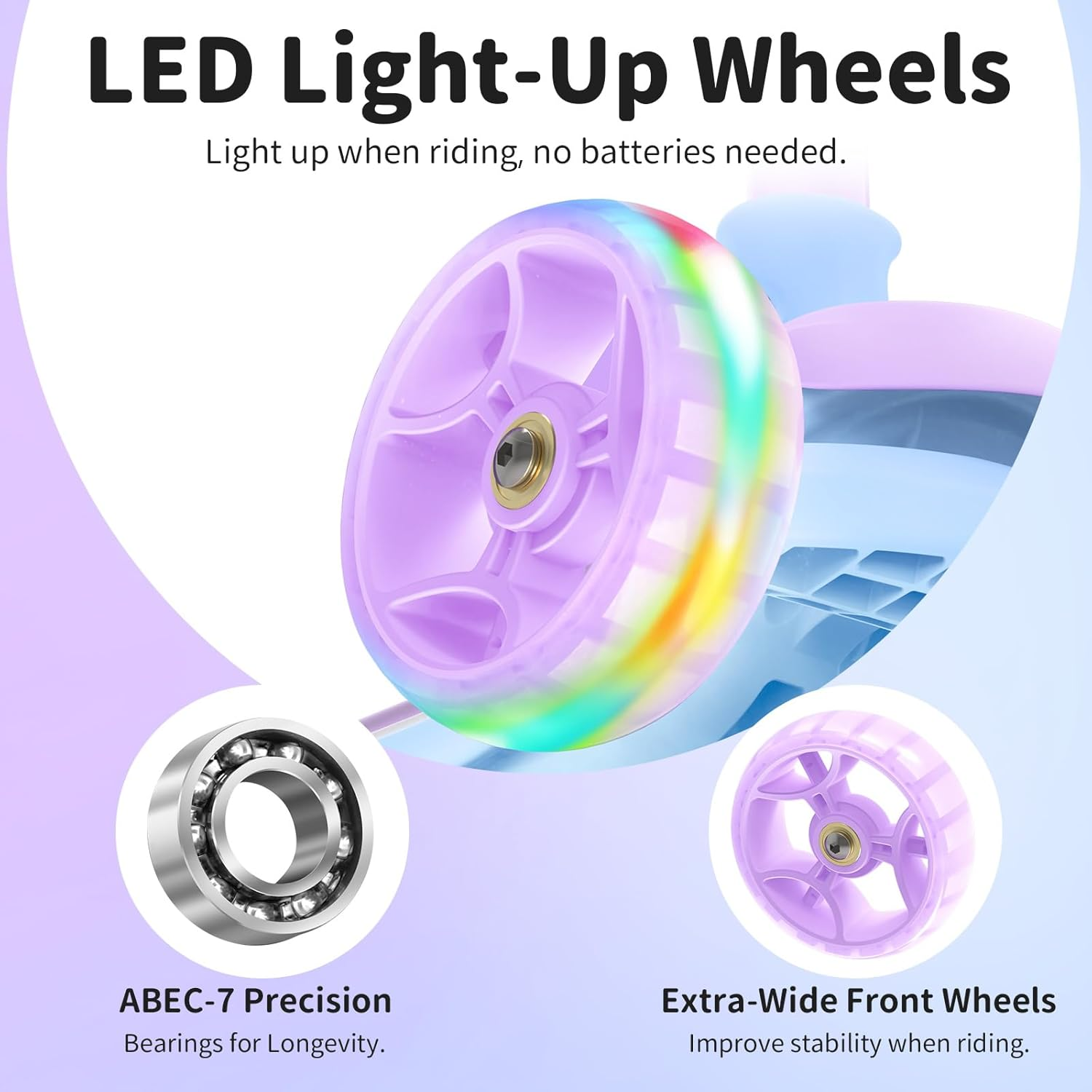 BELEEV A9 Scooters for Kids with Light-Up Wheels & Deck, 3 Wheel Folding Scooter for Girls Boys Ages 3-12, 4 Adjustable Height, Non-Slip Pattern Deck, Kick Scooter Gifts for Children - Black image number 3