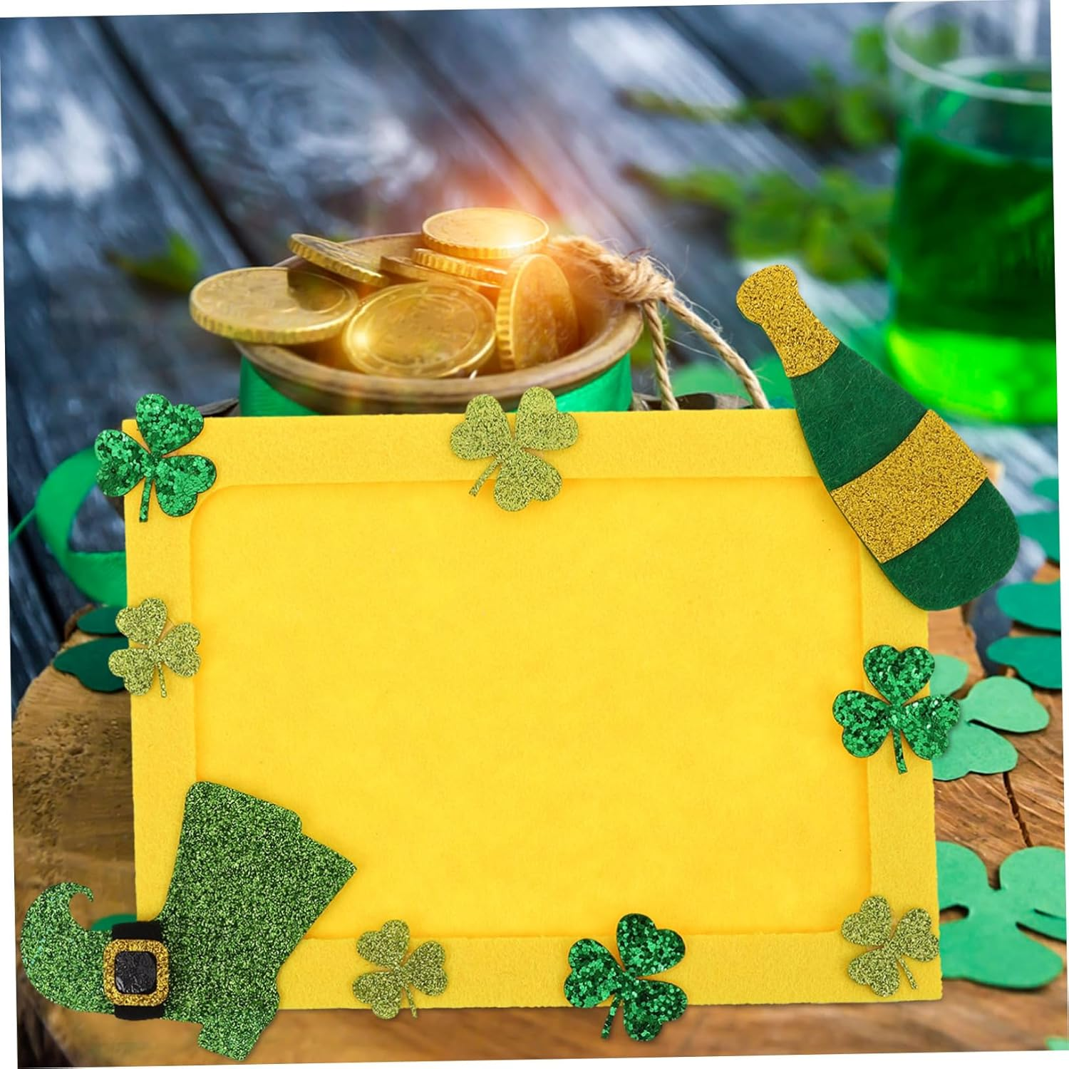 TOYANDONA DIY Green Shamrock Photo Frame Craft Non Woven Patrick'S Day Decoration Versatile Picture Holder for Home Office Memory Display image number 5