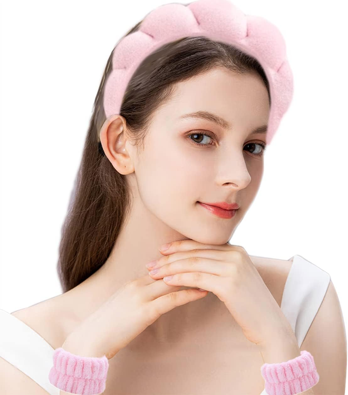 Spa Headband for Washing Face, Makeup Headbands Clips Flowers Metal Hair Clips Women Bride Wedding Hairpin Rhinestone Hair Pins (Pink) image number 1