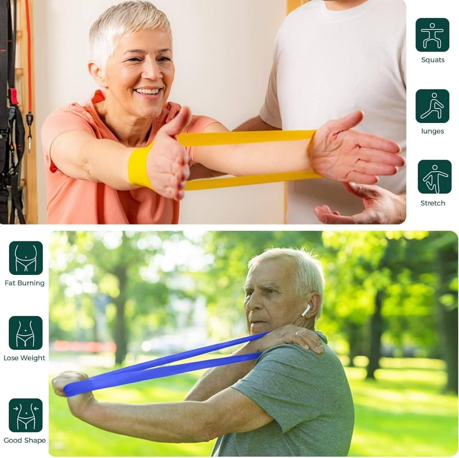 5 Pack Exercise Bands, Resistance Bands for Working Out Women with Varying Levels of Resistance, Stretch Bands Perfect for Fitness Chest Expanding Arm Leg Yoga Pilates Physio Therapy image number 3