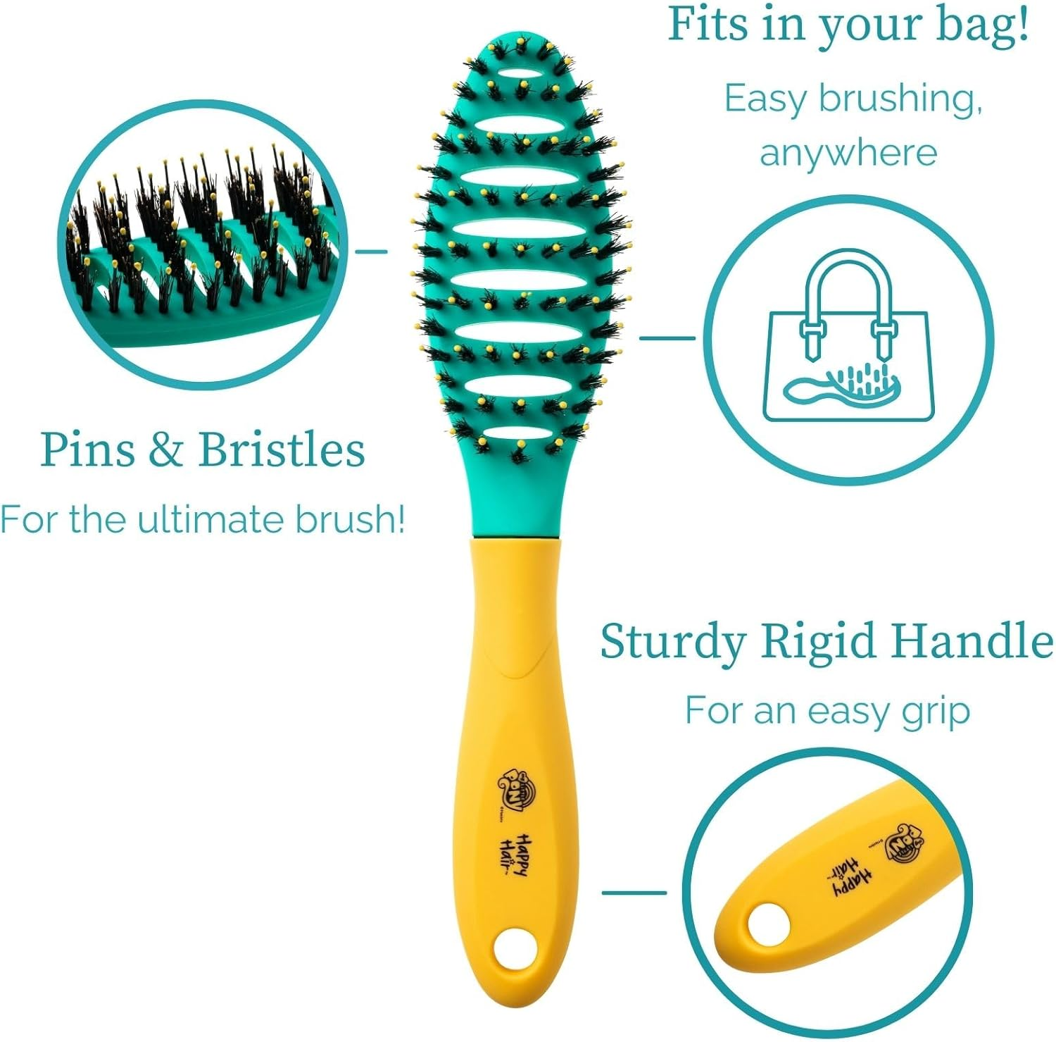 HAPPY HAIR: Mini Brush - My Little Pony Hitch - Bristles and Pins Designed to Detangle and Smooth All Hair Types - Great for Toddlers, Shorter Hair & Pets image number 3