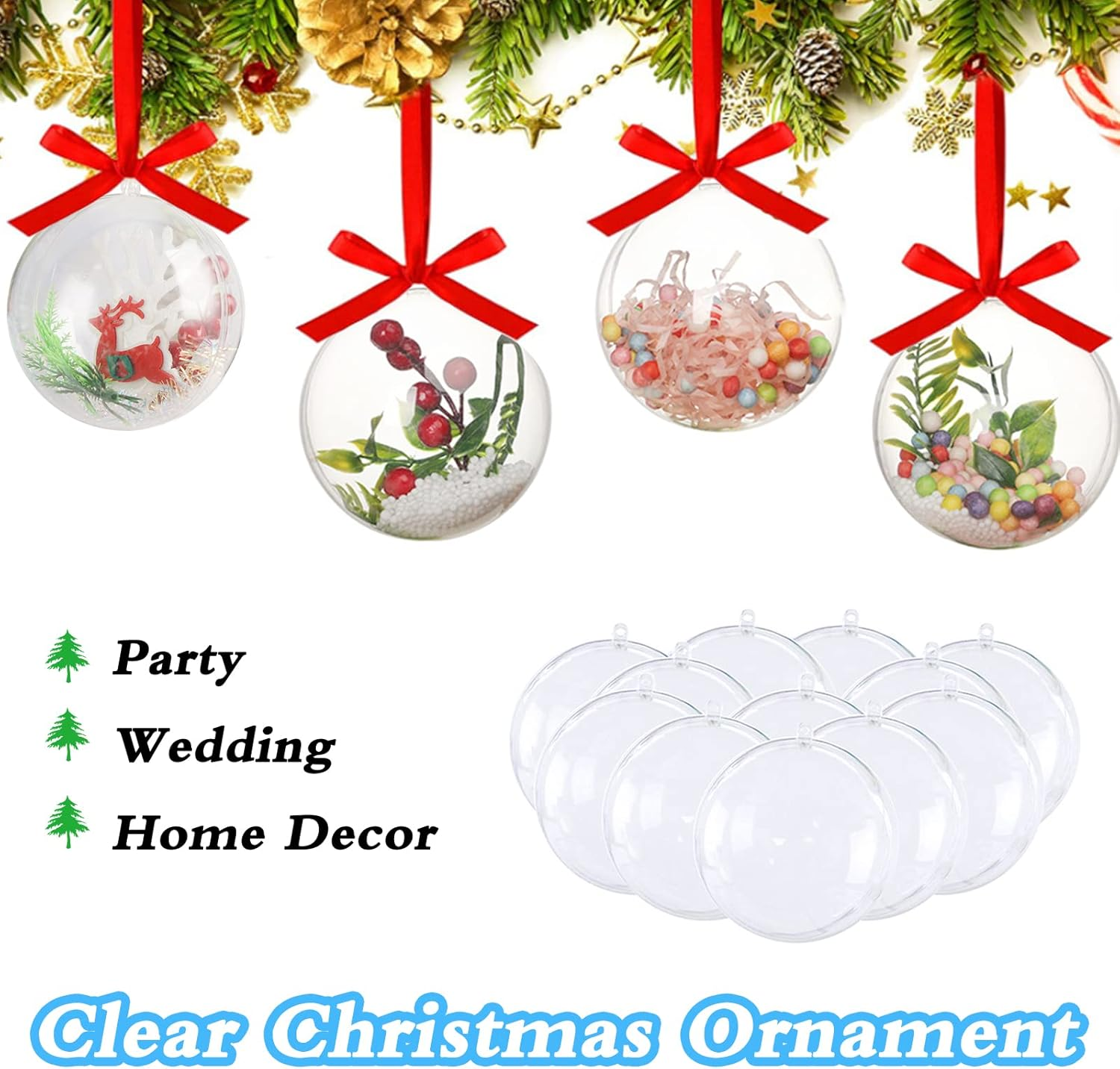 25 PCS Clear Plastic Fillable Ornaments,Transparent DIY Craft Ball,Clear DIY Christmas Ornament 5 Different Sizes for Wedding,Party,Home Decor image number 6