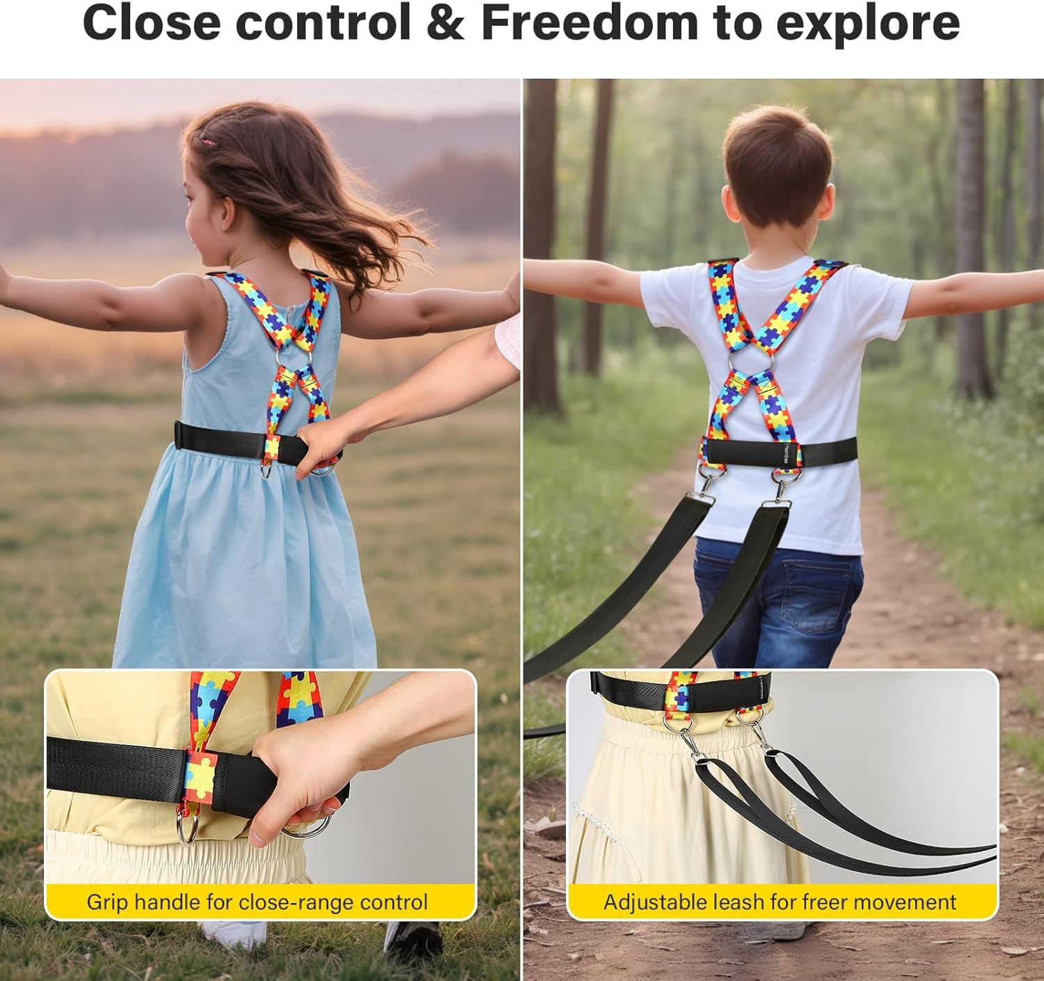HOOMTREE Safety Harness Leash for Special Needs Child Aged 3-12 Years Fully Ajustable, Sturdy Walking Harness for Older Children with Grab Handle, Keeping Active ADHD/ASD Autism Kids Safe in Public image number 3