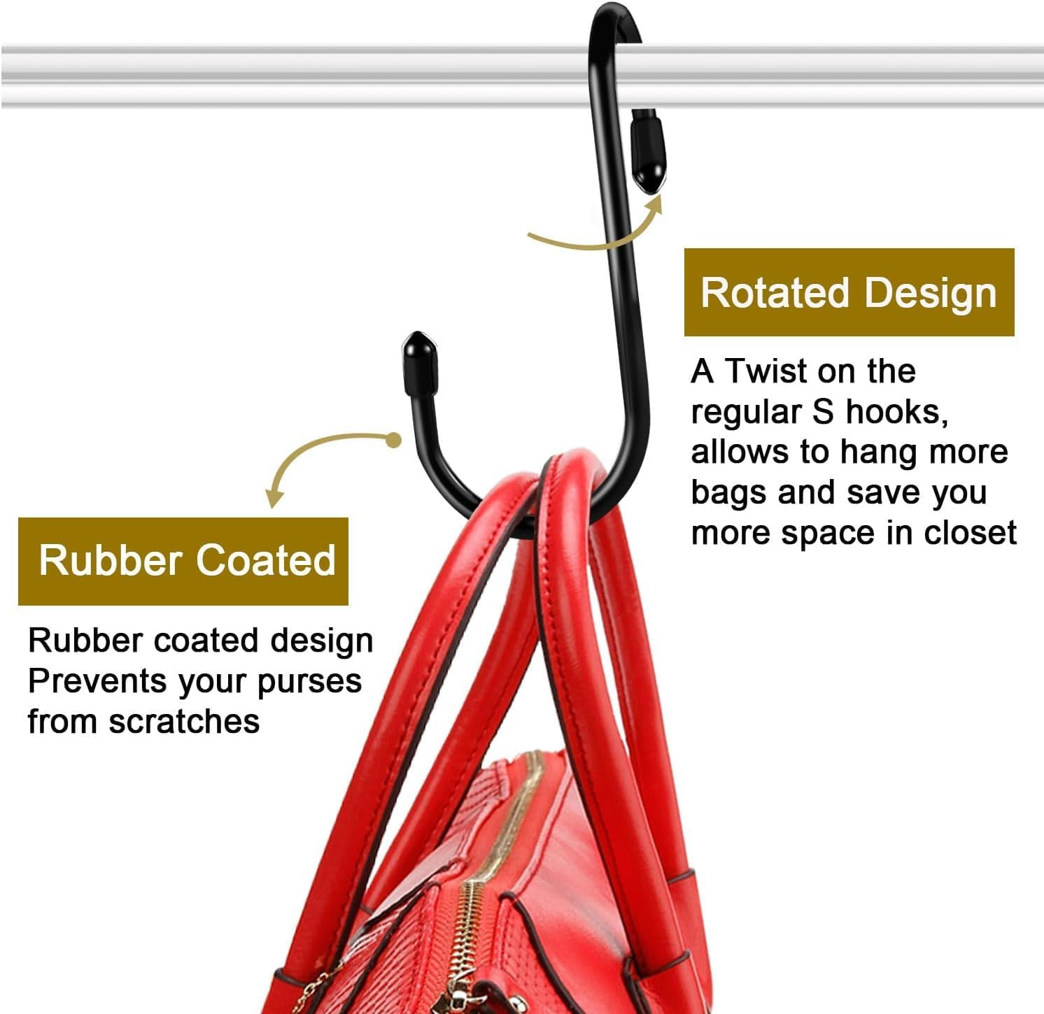 Purse Hanger for Closet,Unique S-Shaped Twist Design Sponge anti Scratch Bag Hook,Be Used for Handbags,Purses, Belts, Clothes,Pots,Garage Suspension Tools (3Pack image number 2