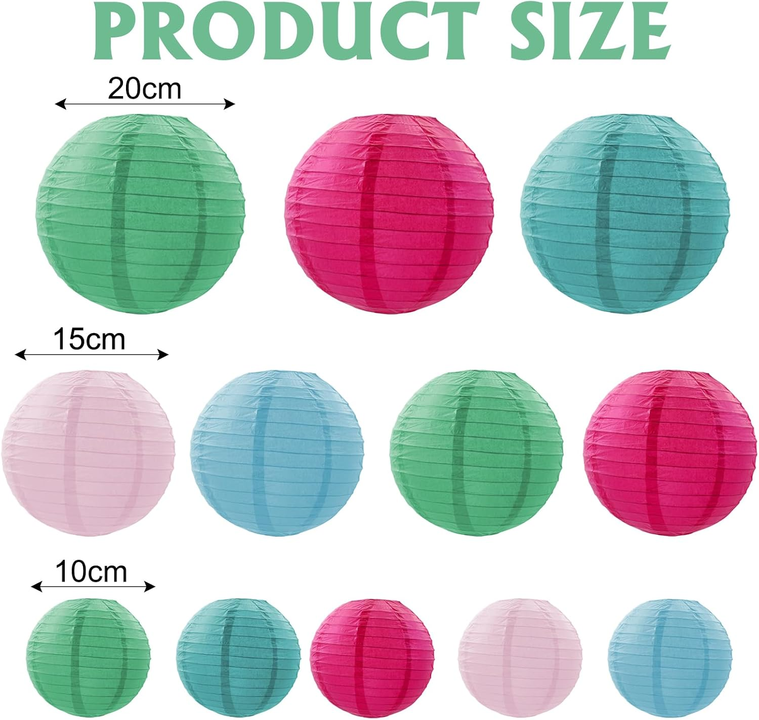 12 Pcs Paper Lanterns Decorations, Multiple Colors Hanging Paper Lantern, Circular Papeies Lanterns for Outside, Party Decorations for Wedding Birthday Baby Shower Party Home Decor, 3 Sizes image number 5