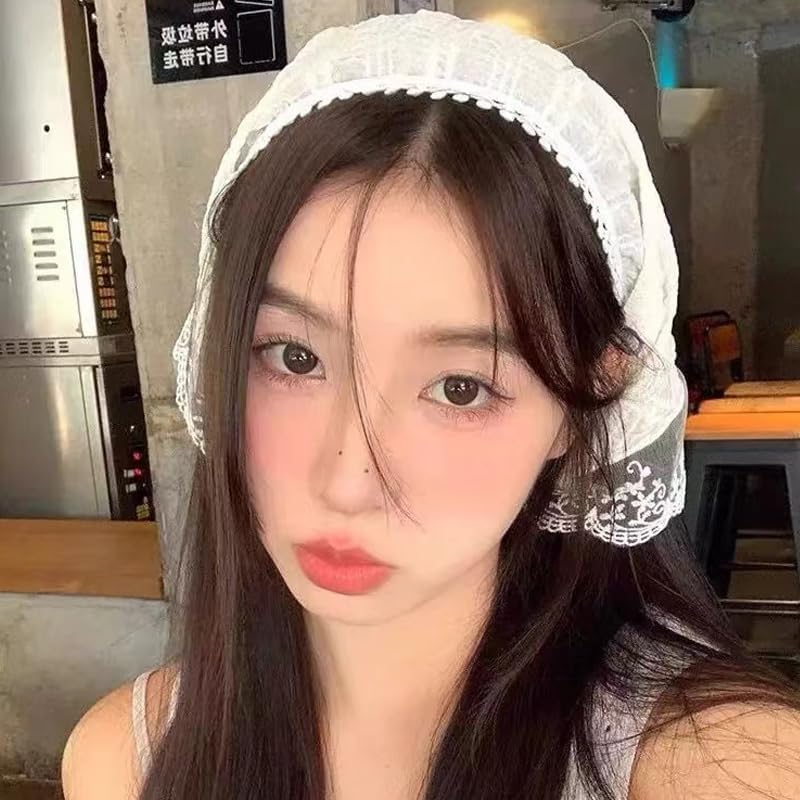 White Lace Bandana Hair Scarf Headwear French Headband Hairband for Women Girls Dog Triangular Head Wraps Head Covering Hair Bandanas Tie Hair Scarves Holiday Vacation Hair Accessories image number 3