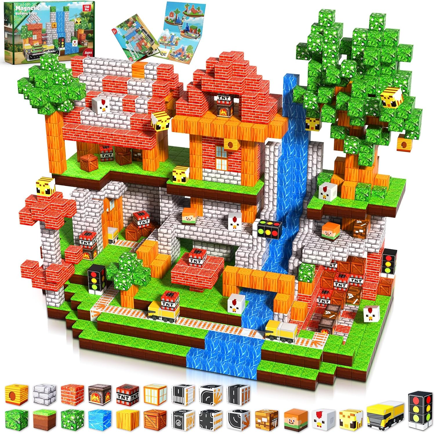 Magnetic Blocks - 150PCS Building Blocks Road Forest Magnetic Cubes - Toys for Montessori Toddler Birthday Gifts -STEM Sensory Construction Toys for Kids Ages 3+ for Boy & Girl image number 2
