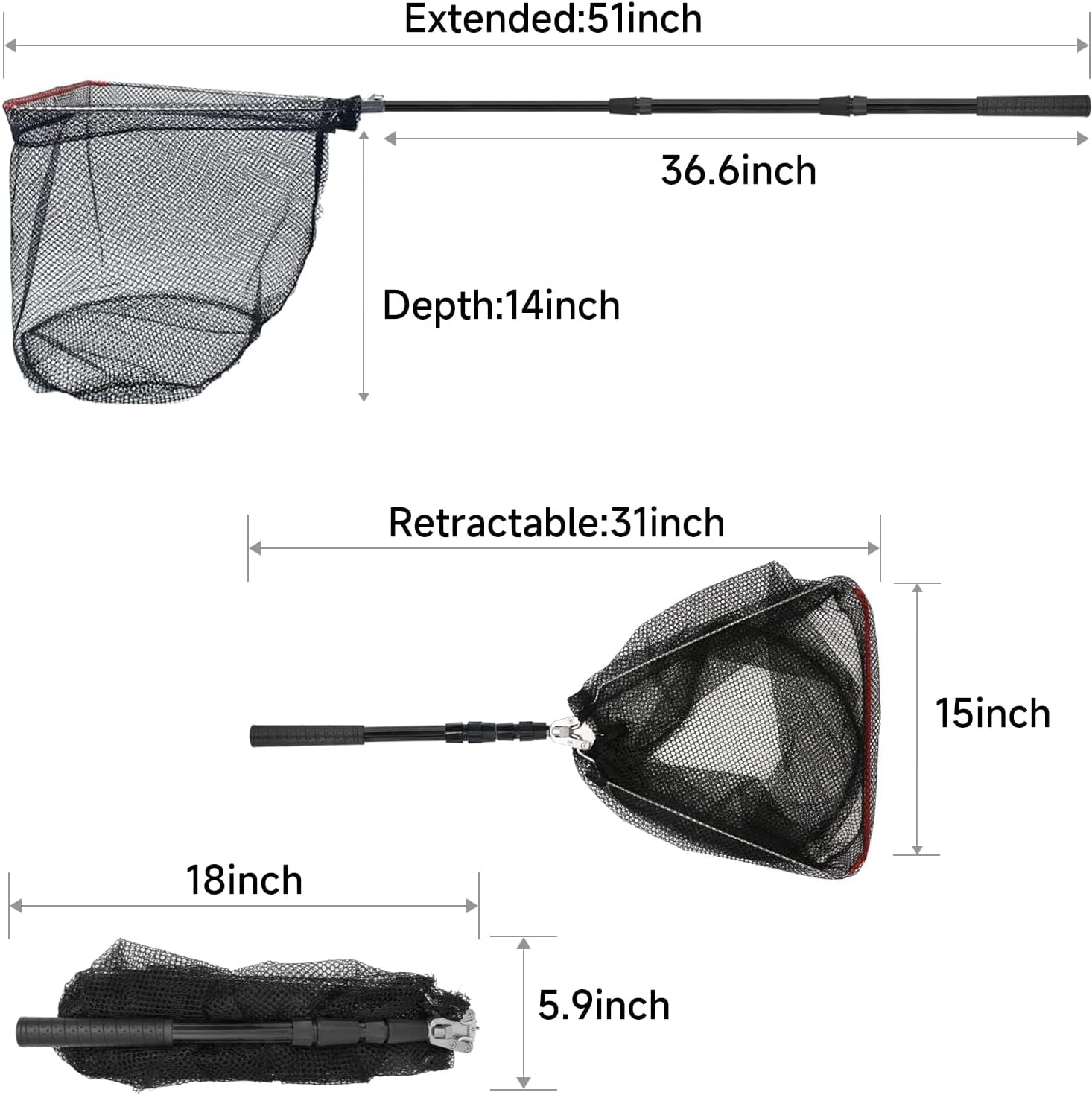 KOMCLUB Folding Fishing Net- Foldable Fish Landing Nets Collapsible Telescopic Aluminum Pole Handle for Trout, Catfish, Bass image number 5