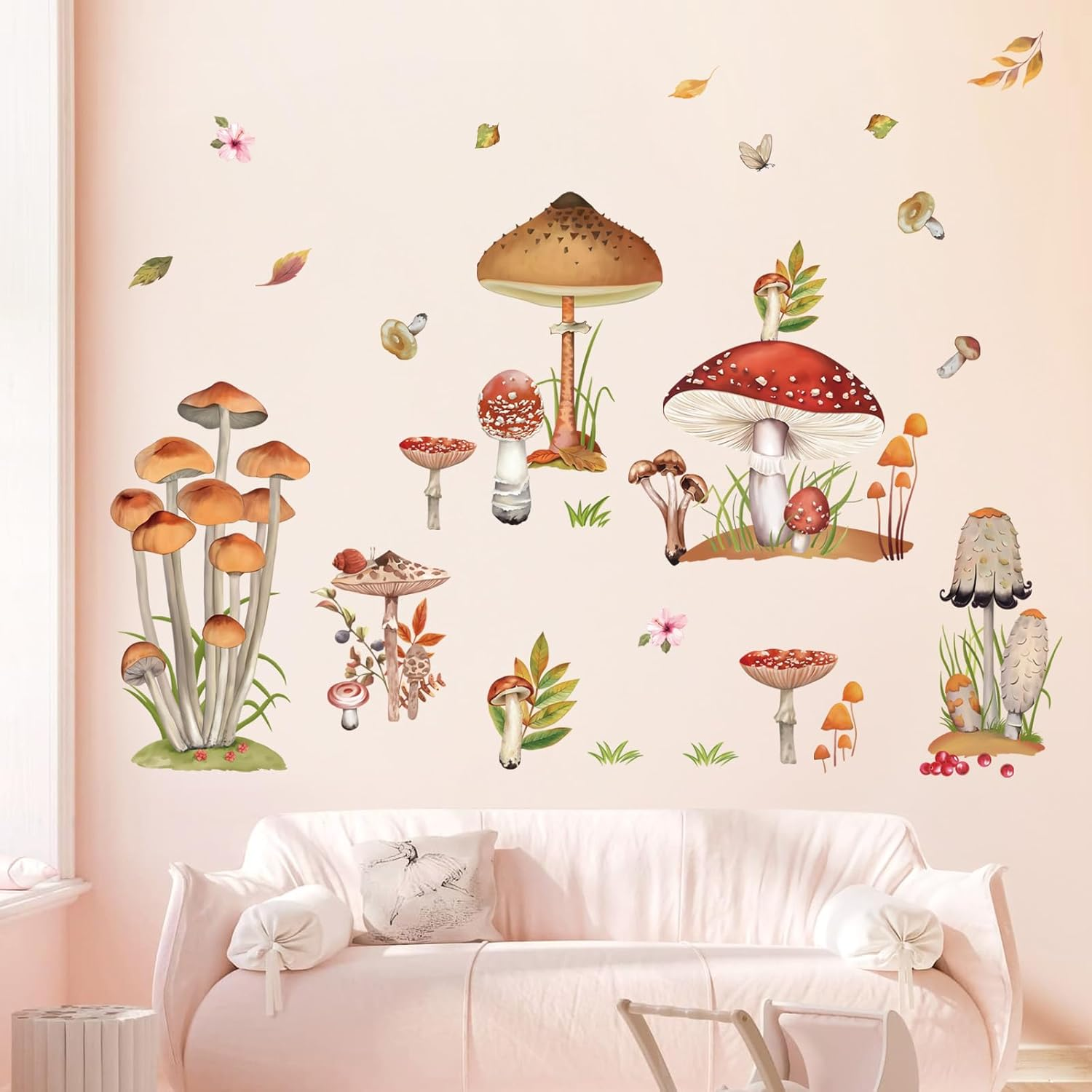 Decalmile Woodland Mushroom Wall Decals Spring Forest Grass Easter Wall Stickers Girls Bedroom Living Room Kitchen Wall Door Decor