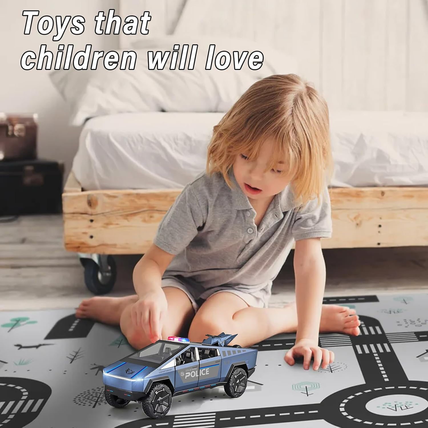 Cybertruck Toy Trucks Police Cars Cybertquad Alloy Die-Cast Truck 1/32 Toy Cars Race with Sound and Light (Purple) - Purple image number 4