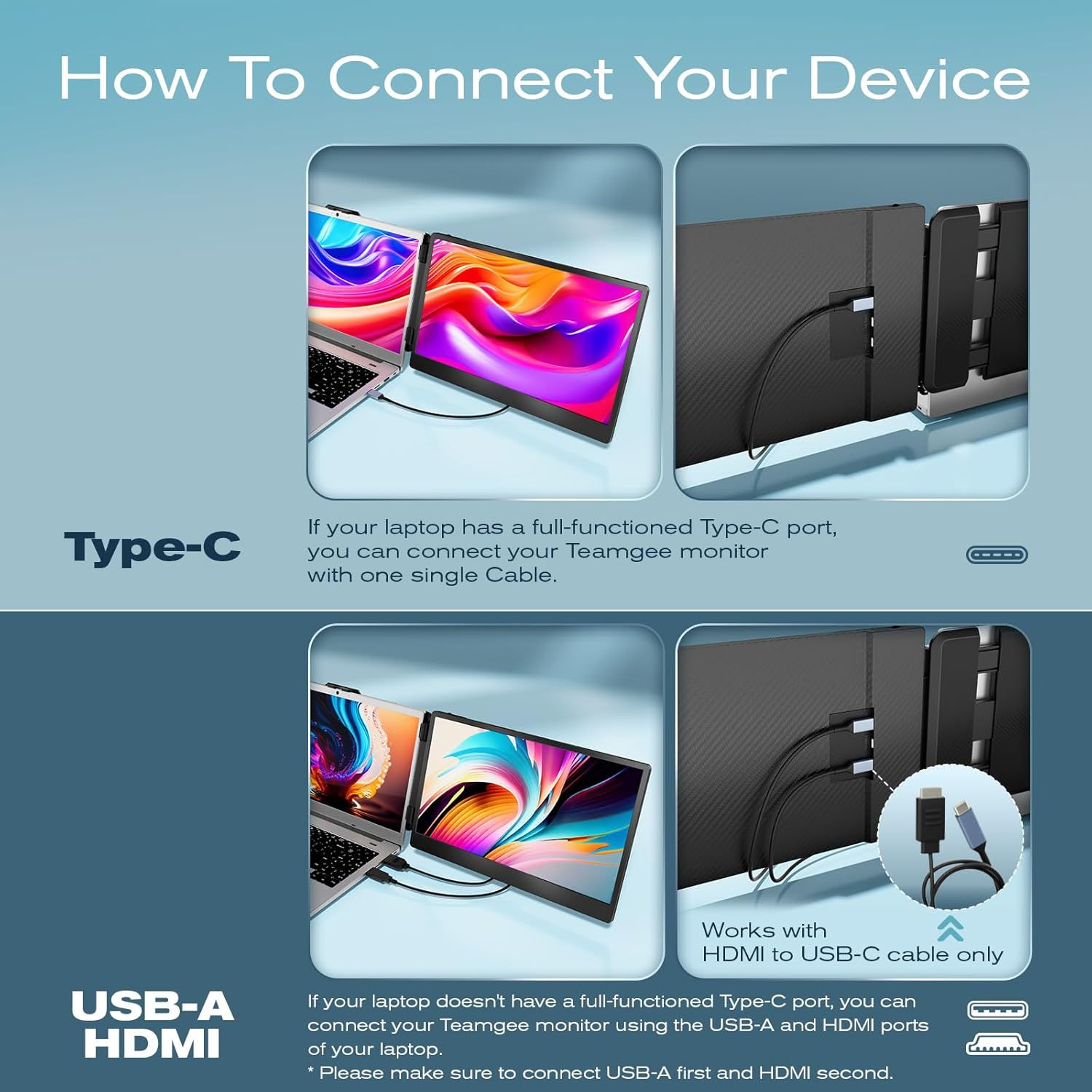 Teamgee S1 Laptop Screen Extender, 14&rdquo; FHD IPS Portable Monitor for 13&ndash;17&rdquo; Laptops, USB-C/HDMI Plug & Play, Compatible with Windows, Macos & Android, Perfect for Hybrid Work & Travel