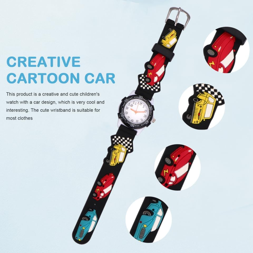 Gatuida Children'S Watch Kids Cartoon Car 3D Watch Girl Child PVC Water Proof Blue Pattern Kid Watch - Orange image number 3
