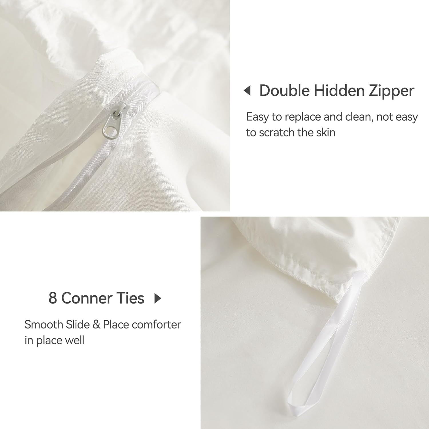 JELLYMONI White Duvet Cover Queen Size, 3Pcs Washed Microfiber Bedding Set, Soft Breathable Seersucker Duvet Cover Set with Zipper Closure and Corner Ties for All Seasons image number 2