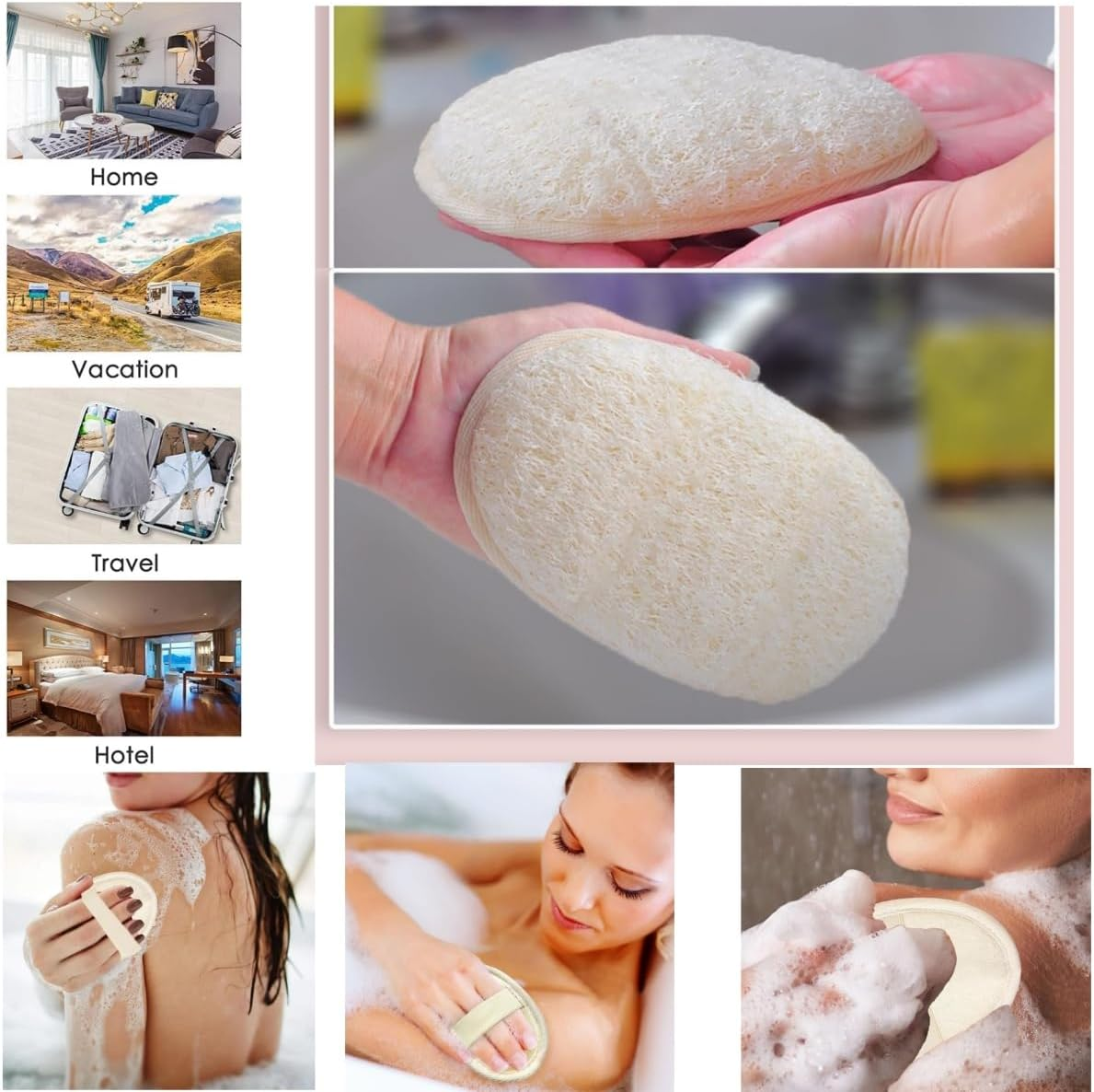 HIDOSNG 4 PCS Exfoliating Loofah Sponge Pads Body Scrubbers for Shower and Bath (3.15 * 4.92 In) image number 1