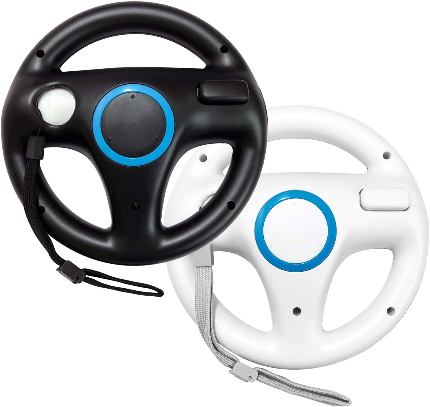 Jadebones 2 Pack Racing Steering Wheel with Wrist Strap for Wii and Wii U Remote Controller (Black+White) image number 3