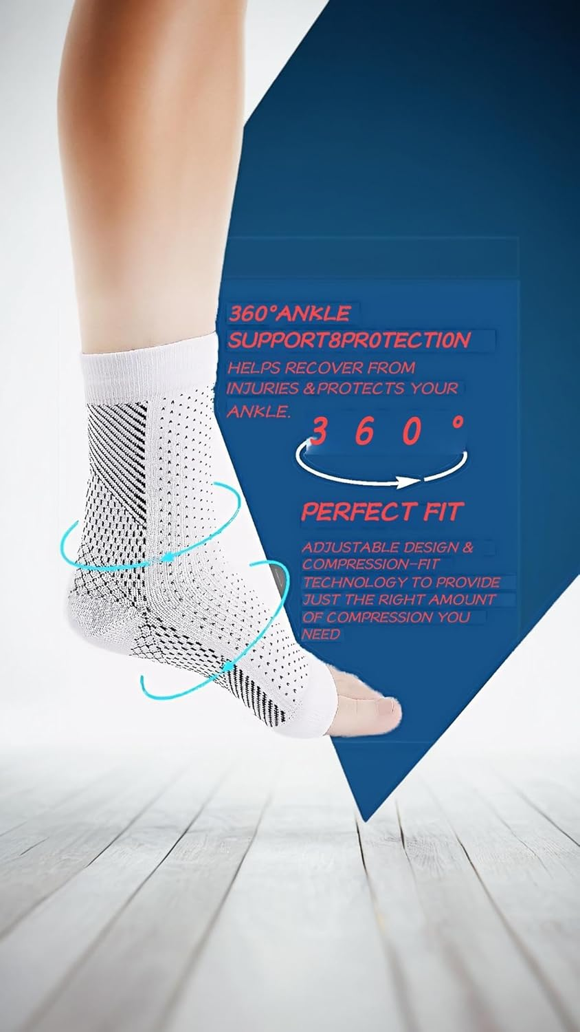 5 Pairs Copper Compression Socks Ankle Brace Neuropathy and Tendonitis Relief Pain Management Foot Compression Sleeves for Men and Women (Size S/M White Black and White Dots) image number 1