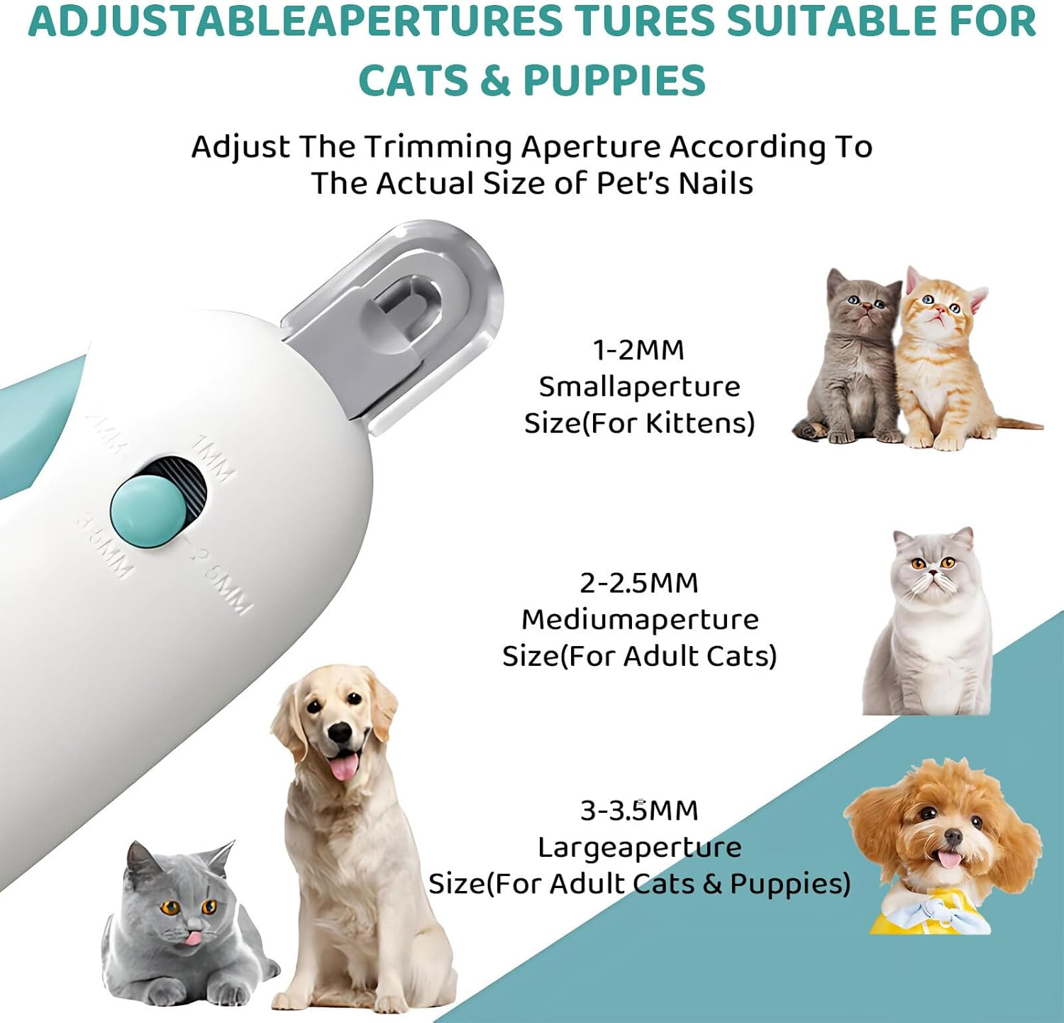 Lyvixora Cat Nail Clippers &ndash; Adjustable Aperture Pet Nail Trimmer with 4 Gears & Nail File, Safe & Easy Grooming Tool for Cats & Small Dogs (Prevents Over-Cutting)