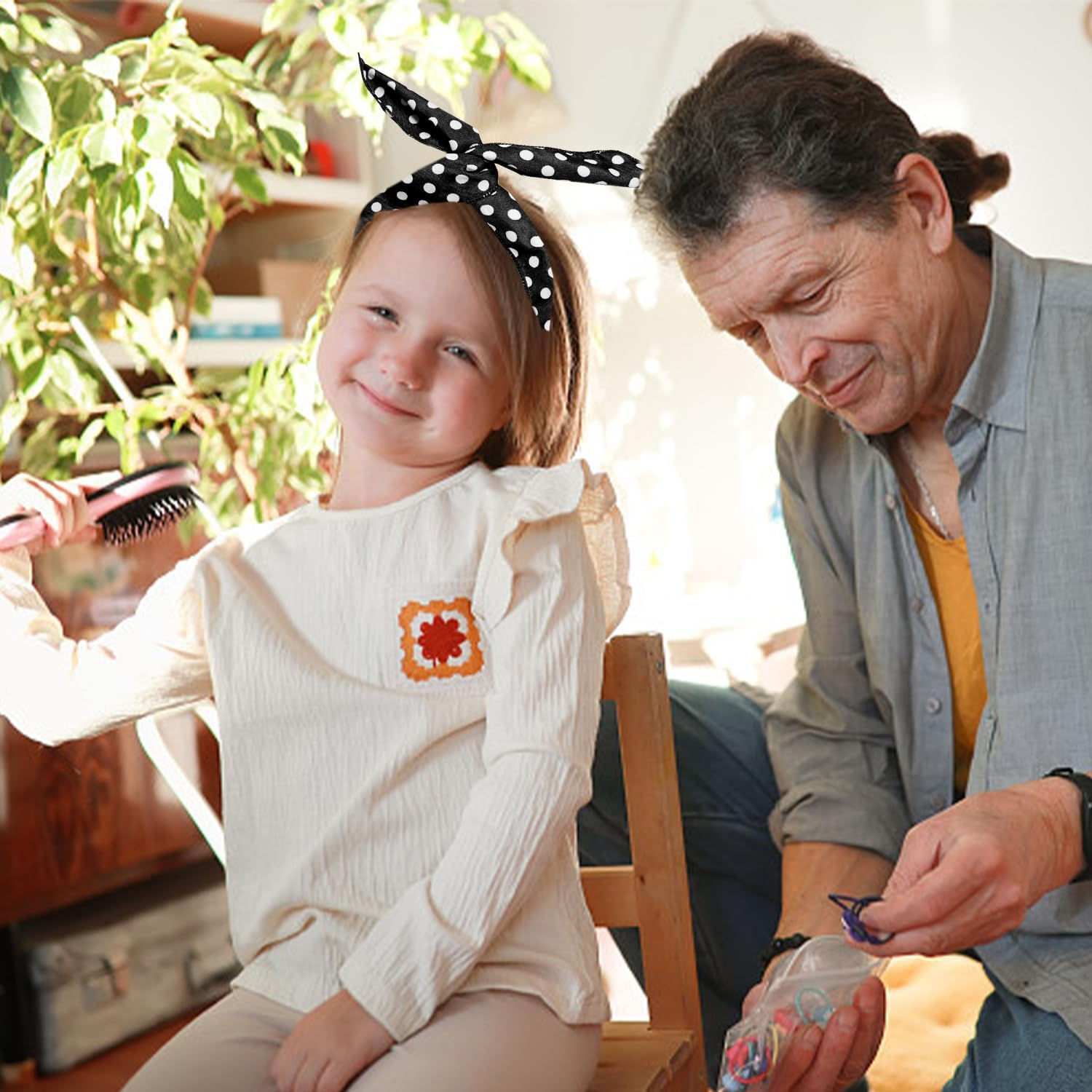 NYGGTYK 2 Pieces Rock 'N' Roll Headbands Polka Dot Headbands Retro Wire Hair Bands Headband Bows Headscarf Hair Accessories 50S 90S Style Women Hair Accessories image number 5