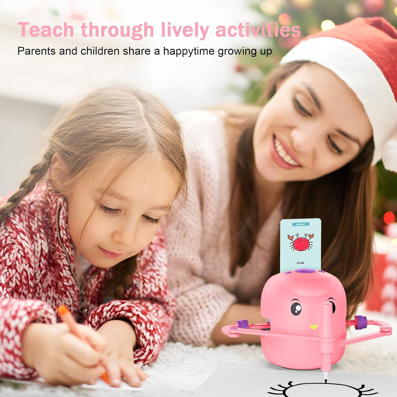 Drawing Robot for Kids &ndash; 100 Drawing Cards, Voice Interaction, Educational Montessori Learning Toy with 2 Pens &ndash; Smart STEM Art Robot Gift for Boys & Girls Ages 3-8 (Pink) image number 2