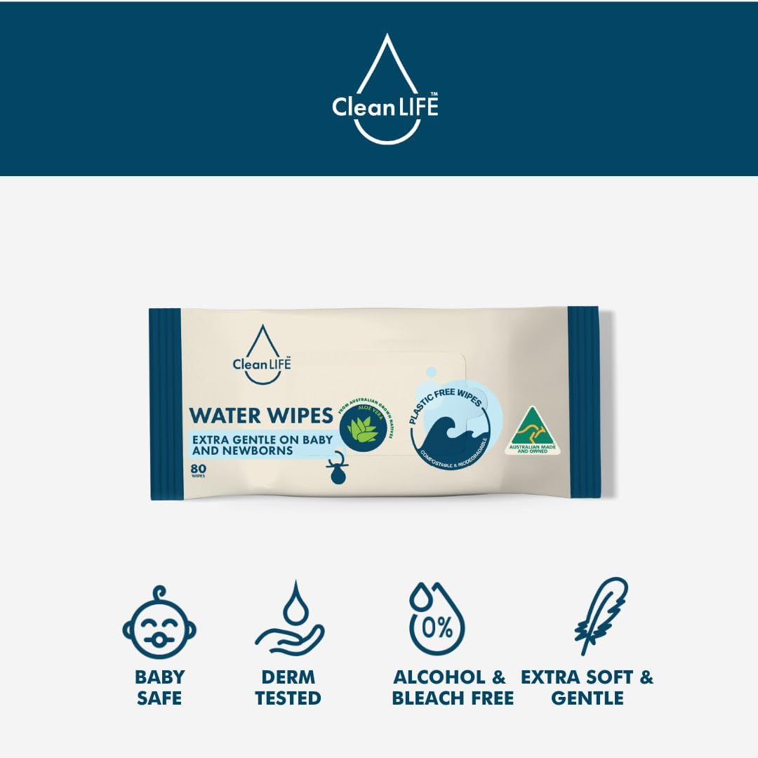 Cleanlife Water Wipes 640 Bulk Pack- Plastic Free and Bio-Degradable Wipes, Australian Made and Owned image number 3